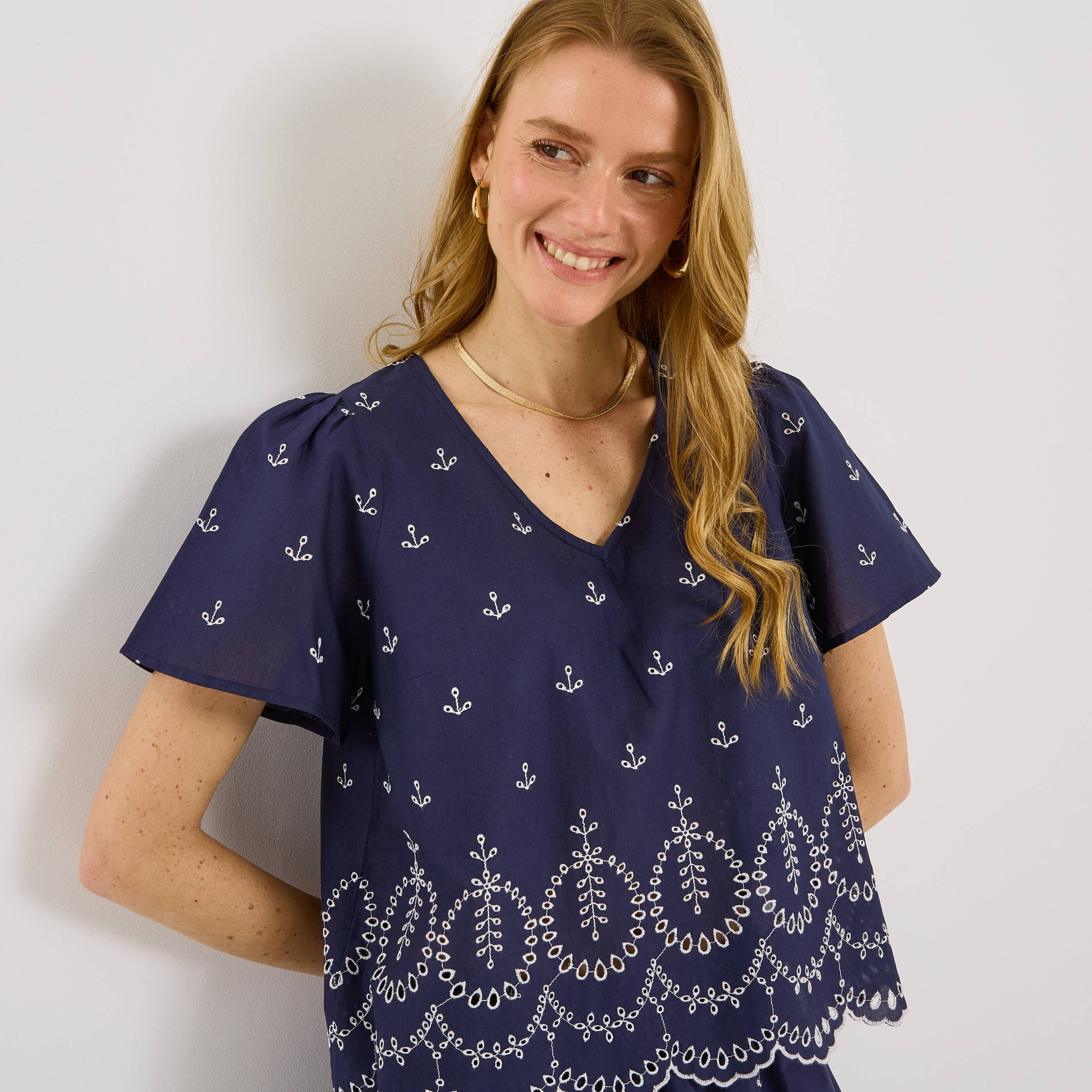 Blouse brod&eacute;e manches ballon femme