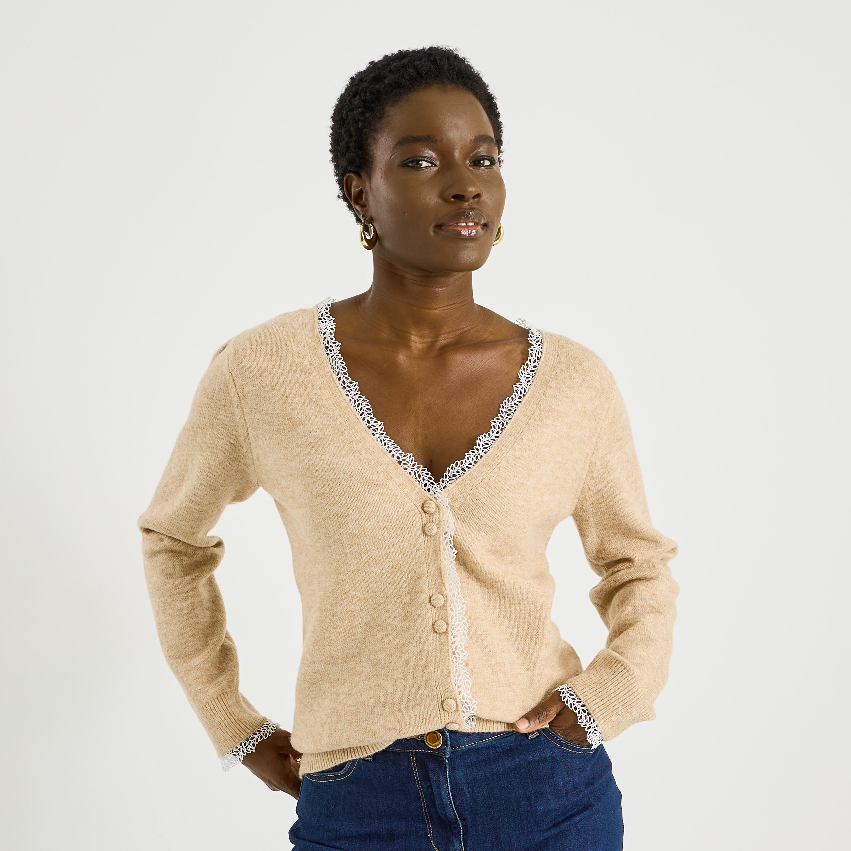 Gilet 2 en 1 d&eacute;tails ajour&eacute;s femme