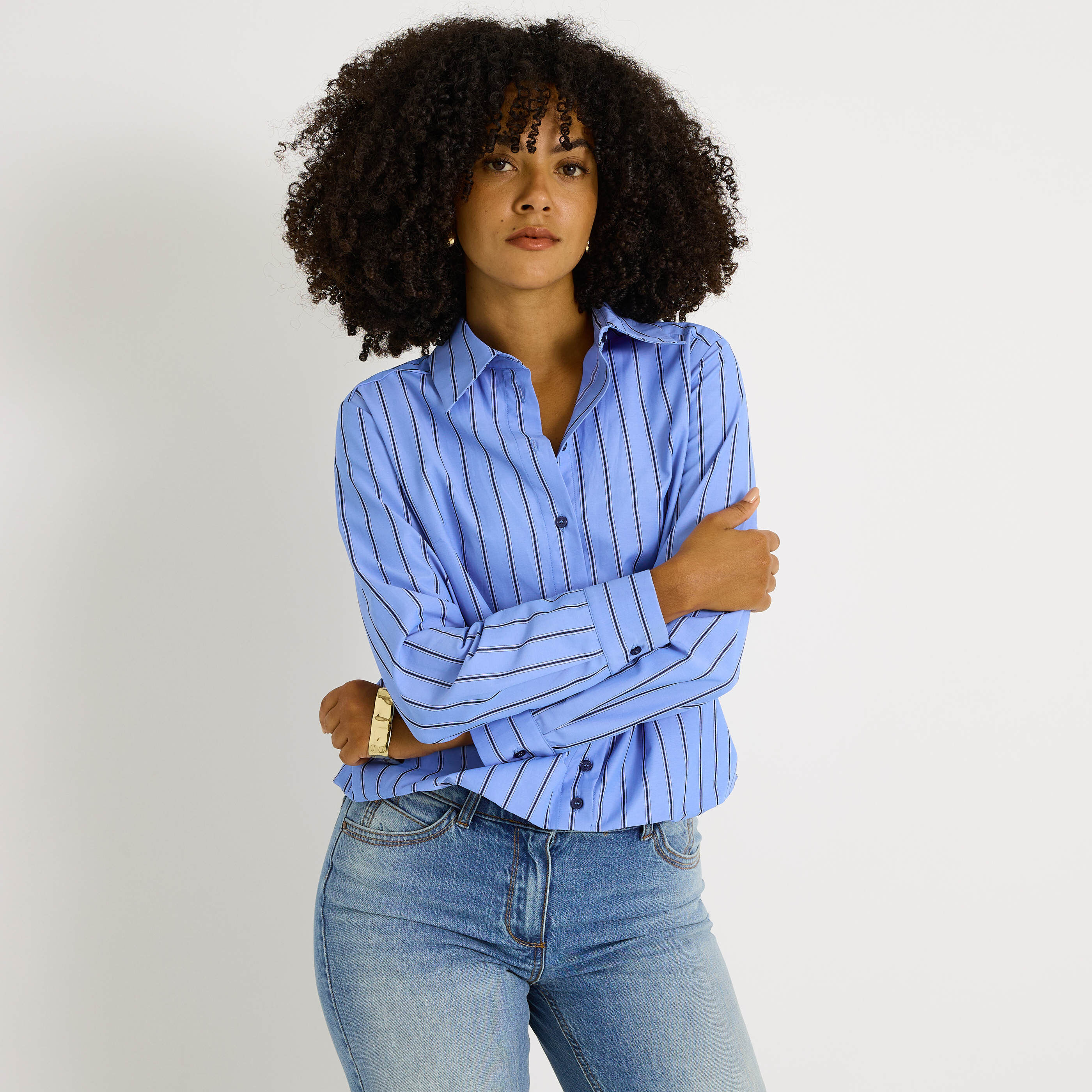 Chemise courte ray&eacute;e femme