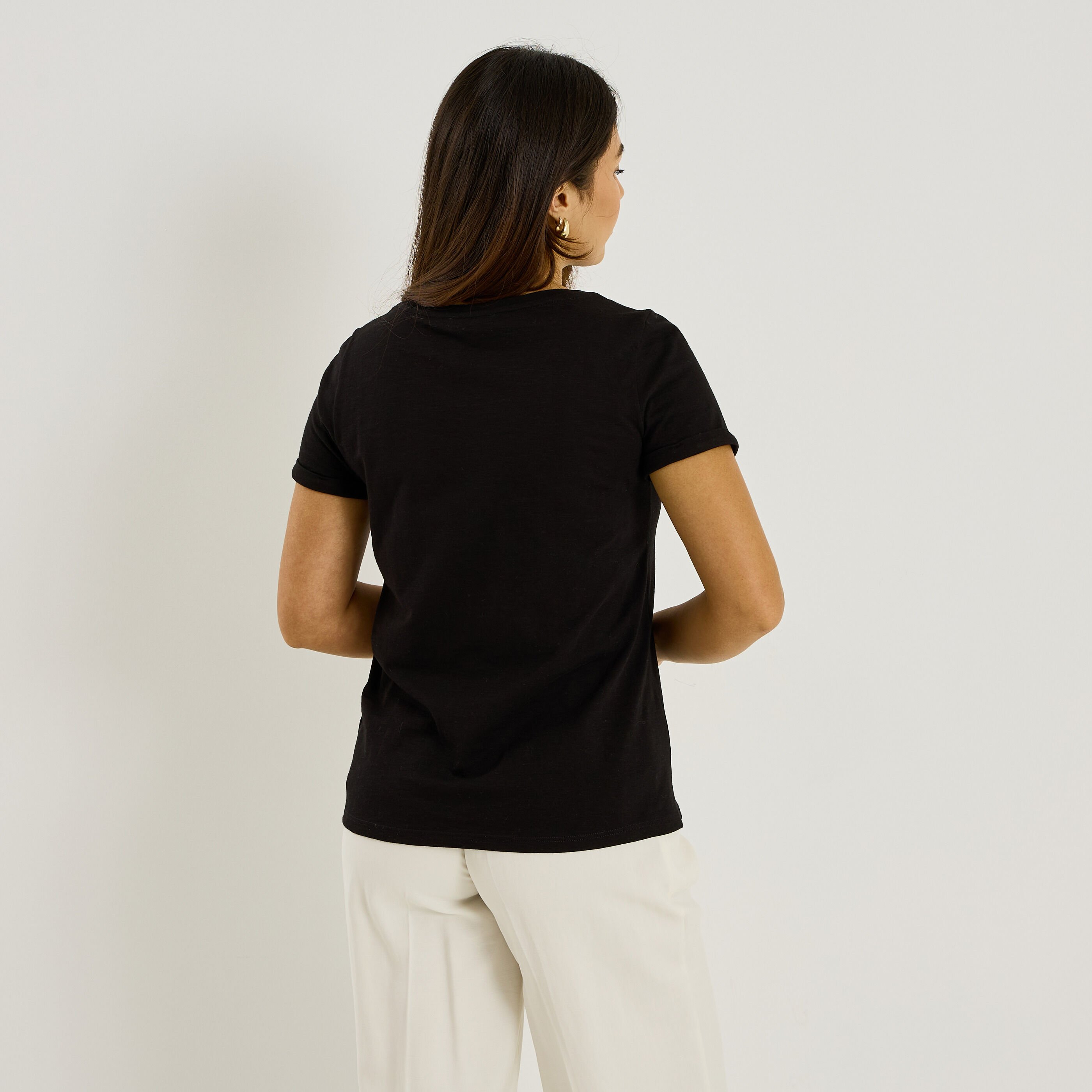 T-shirt col rond brod&eacute; femme