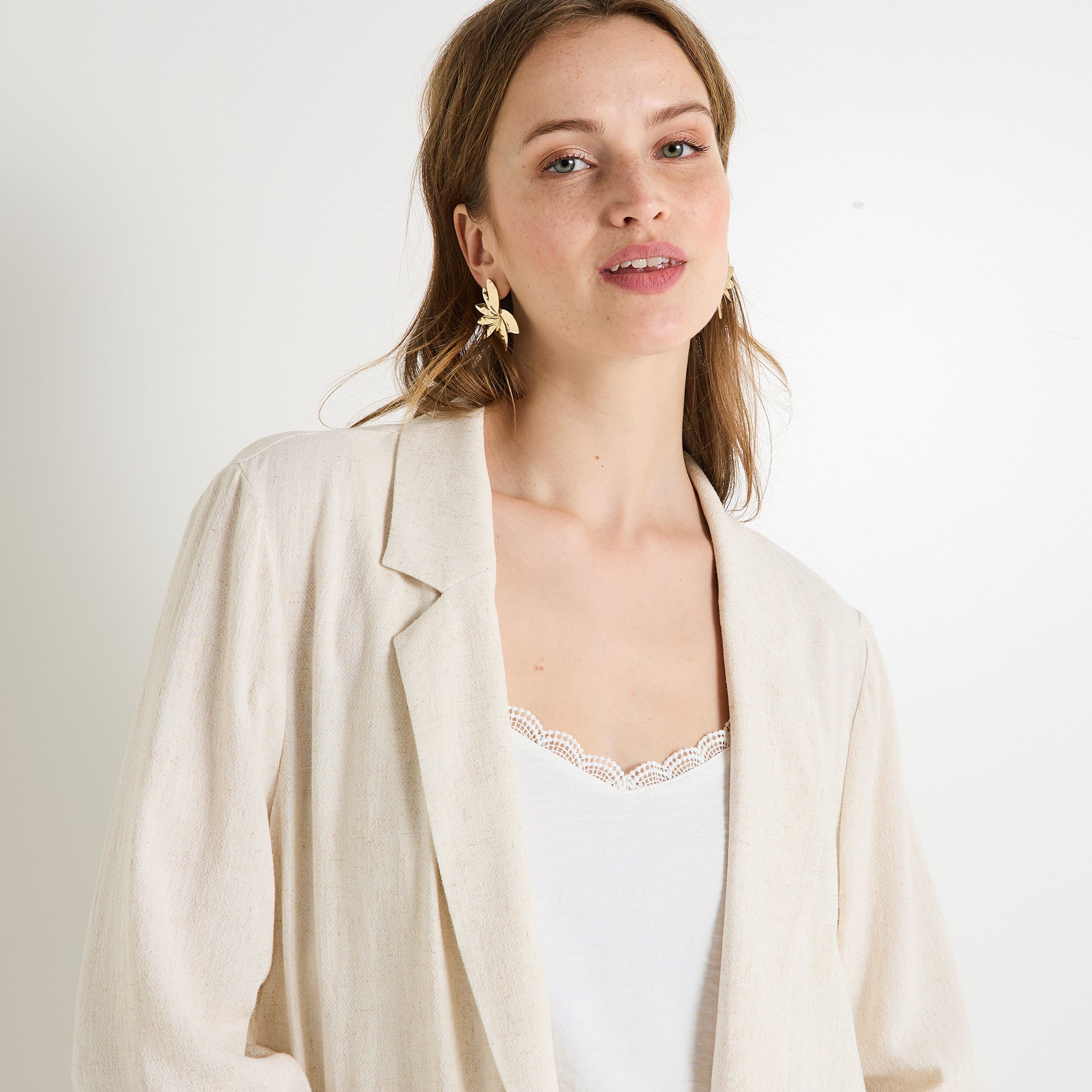 Blazer fluide en lin m&eacute;lang&eacute; femme