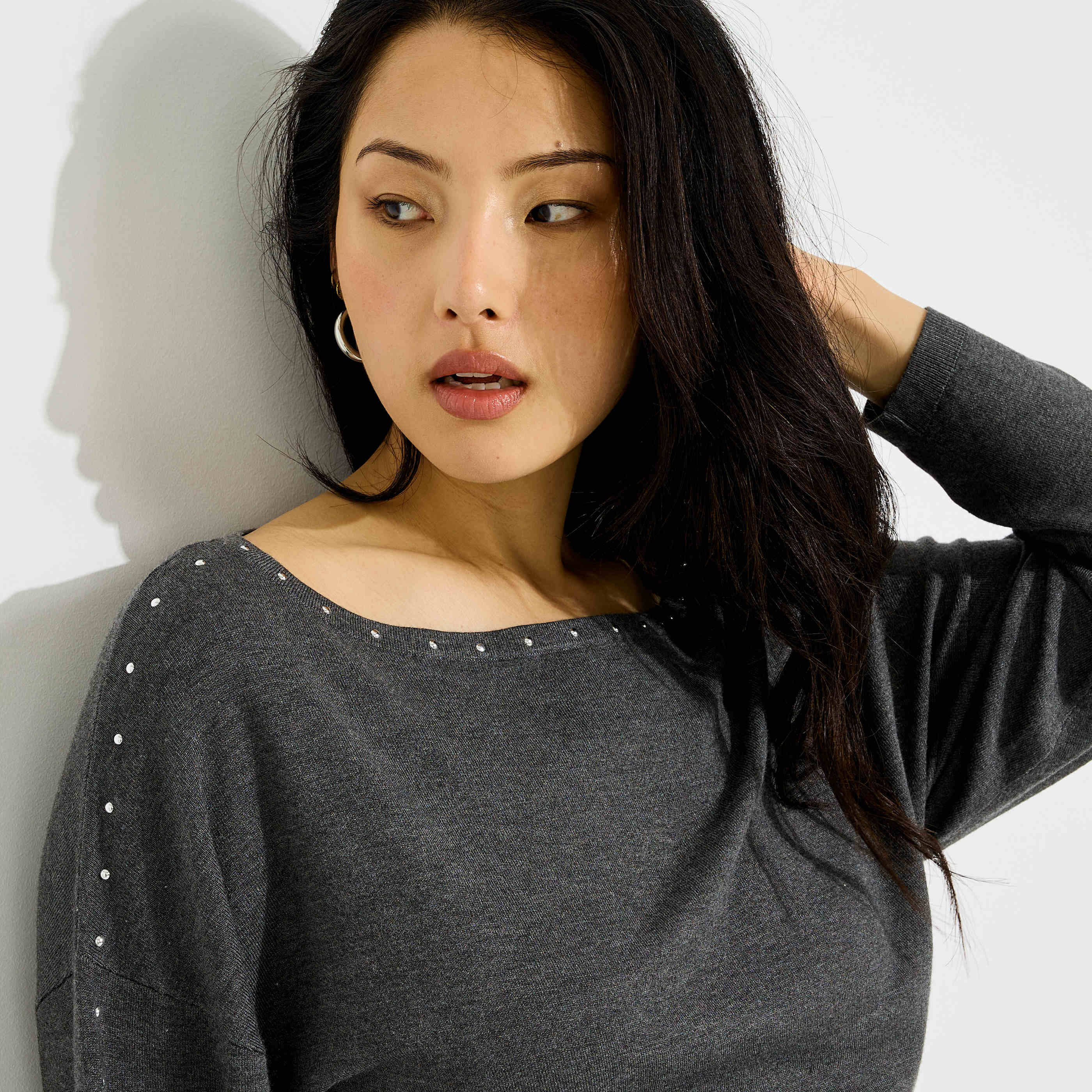 Pull fin col bateau &agrave; strass femme