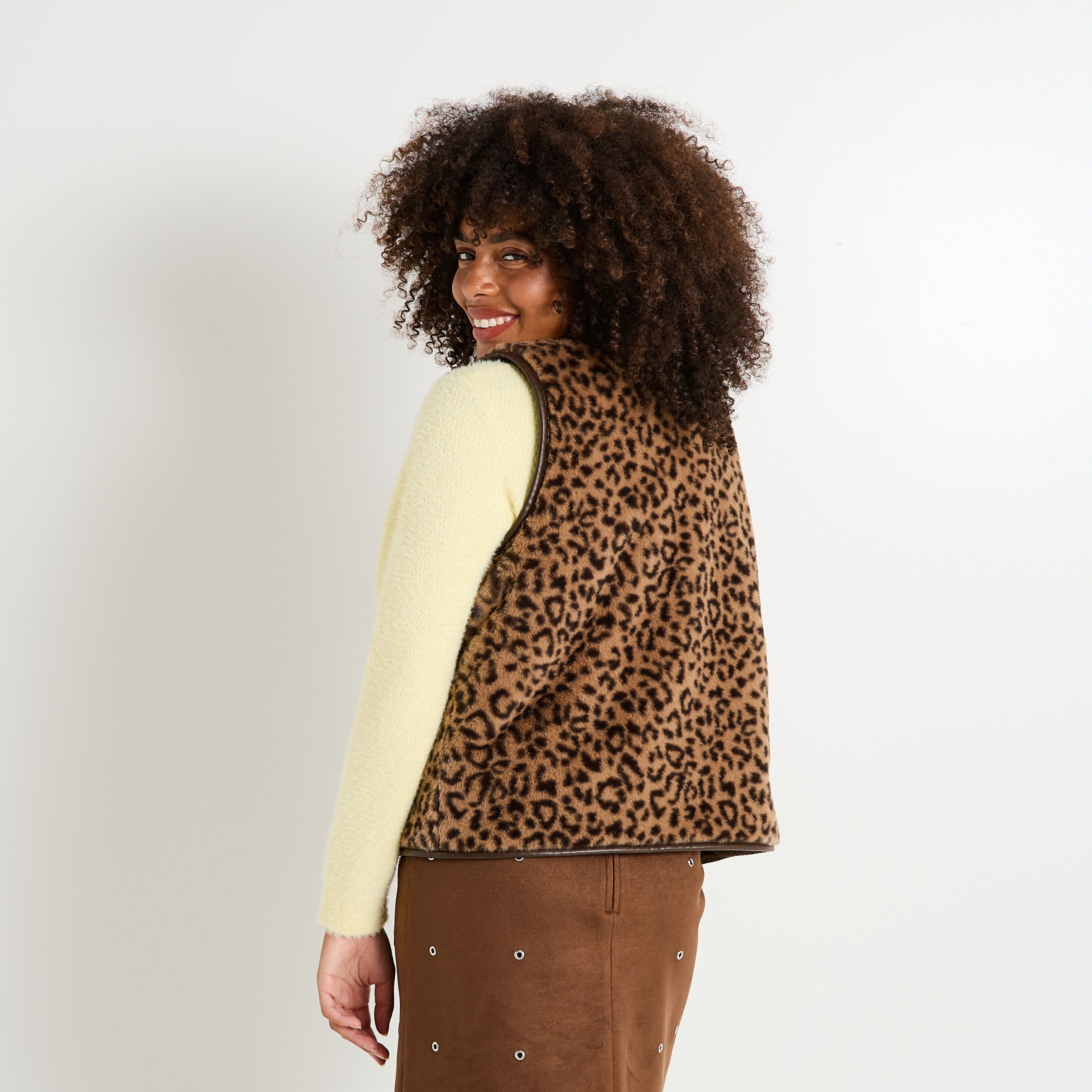 Gilet sans manches imprim&eacute; l&eacute;opard femme