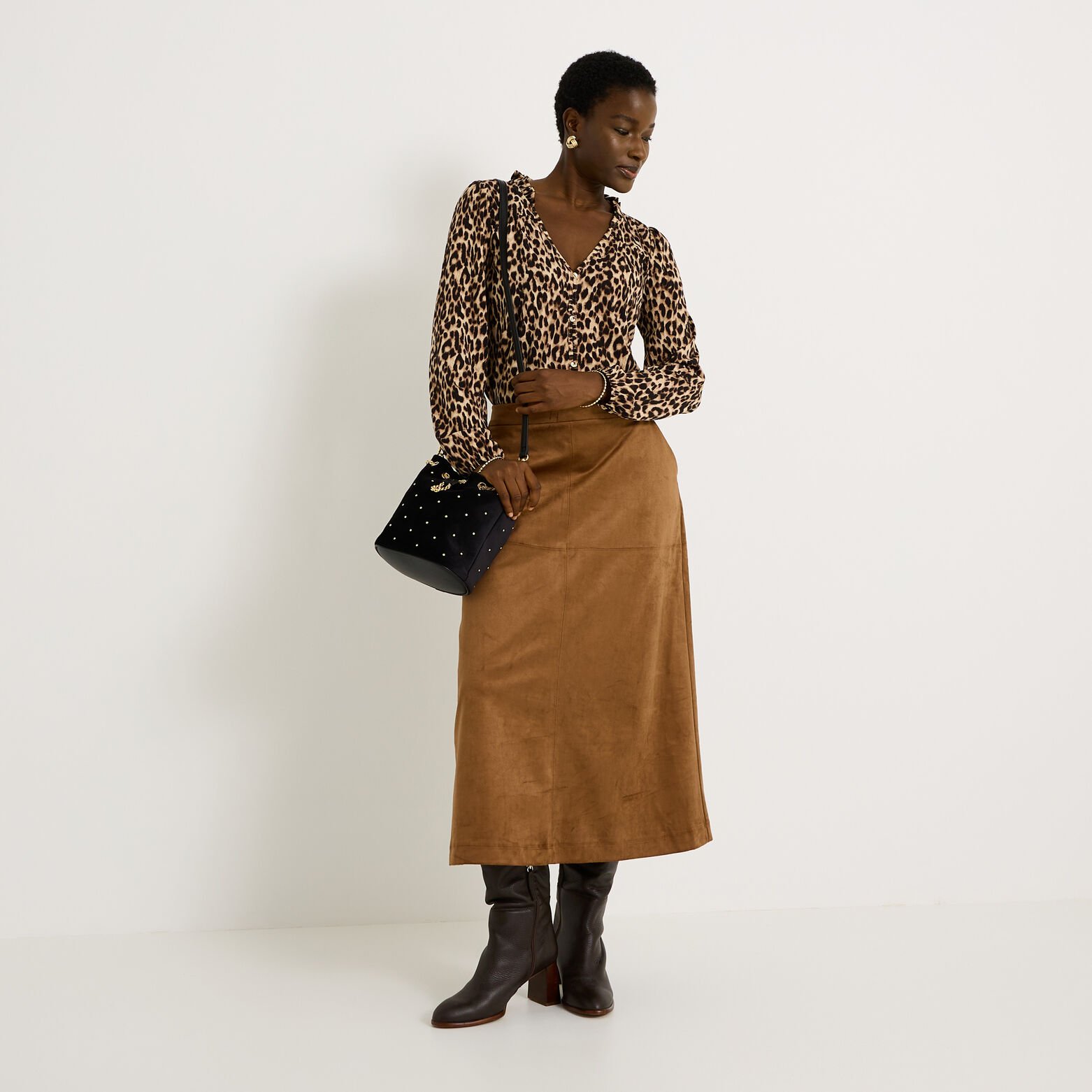 Blouse imprimé léopard à col V femme