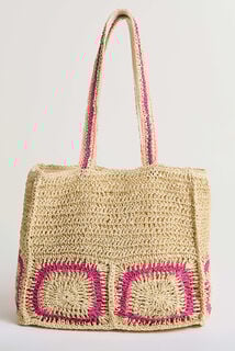 Sac panier en paille bicolore femme