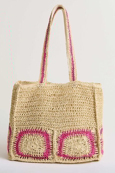 Sac panier en paille bicolore femme