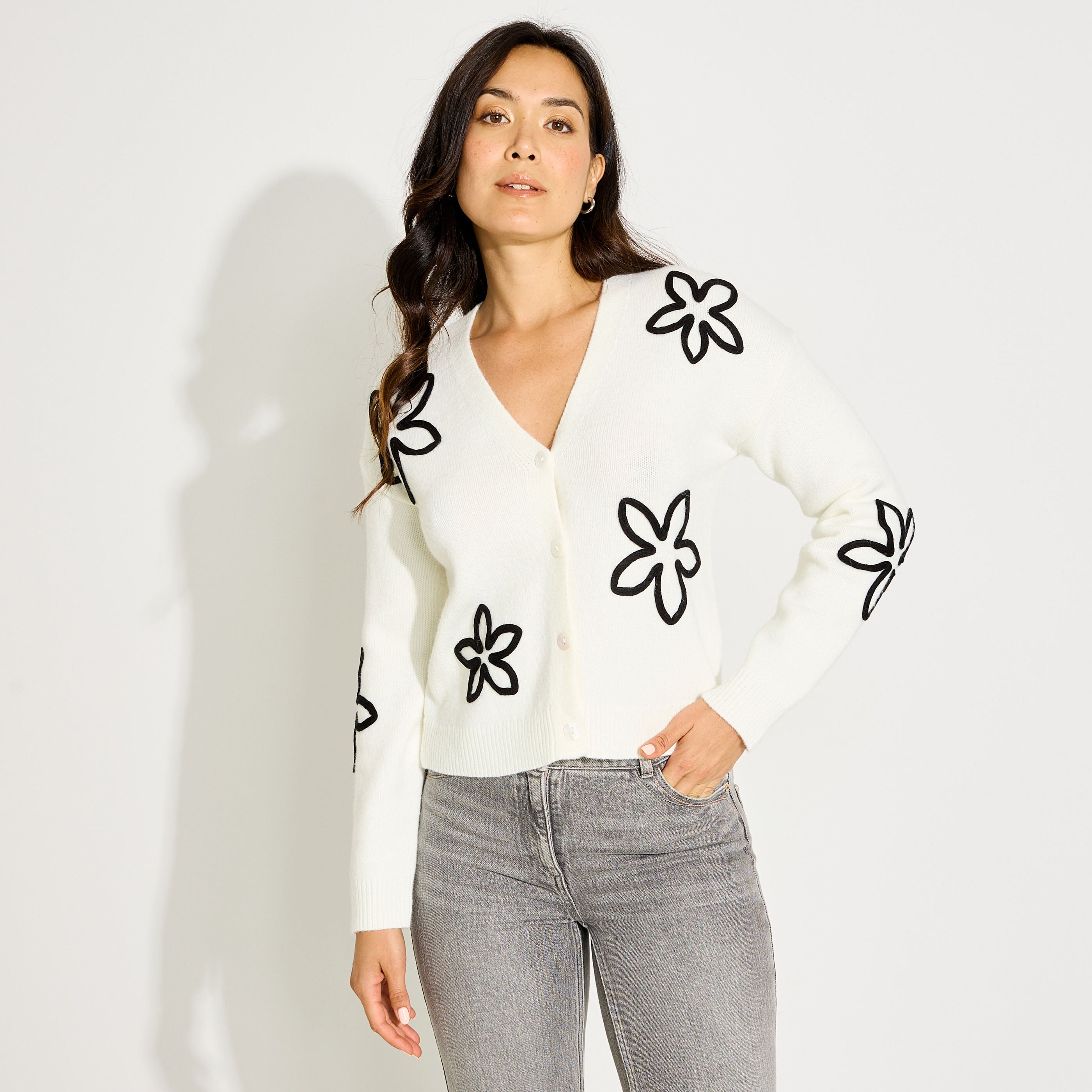 Gilet court &agrave; motif floral femme.