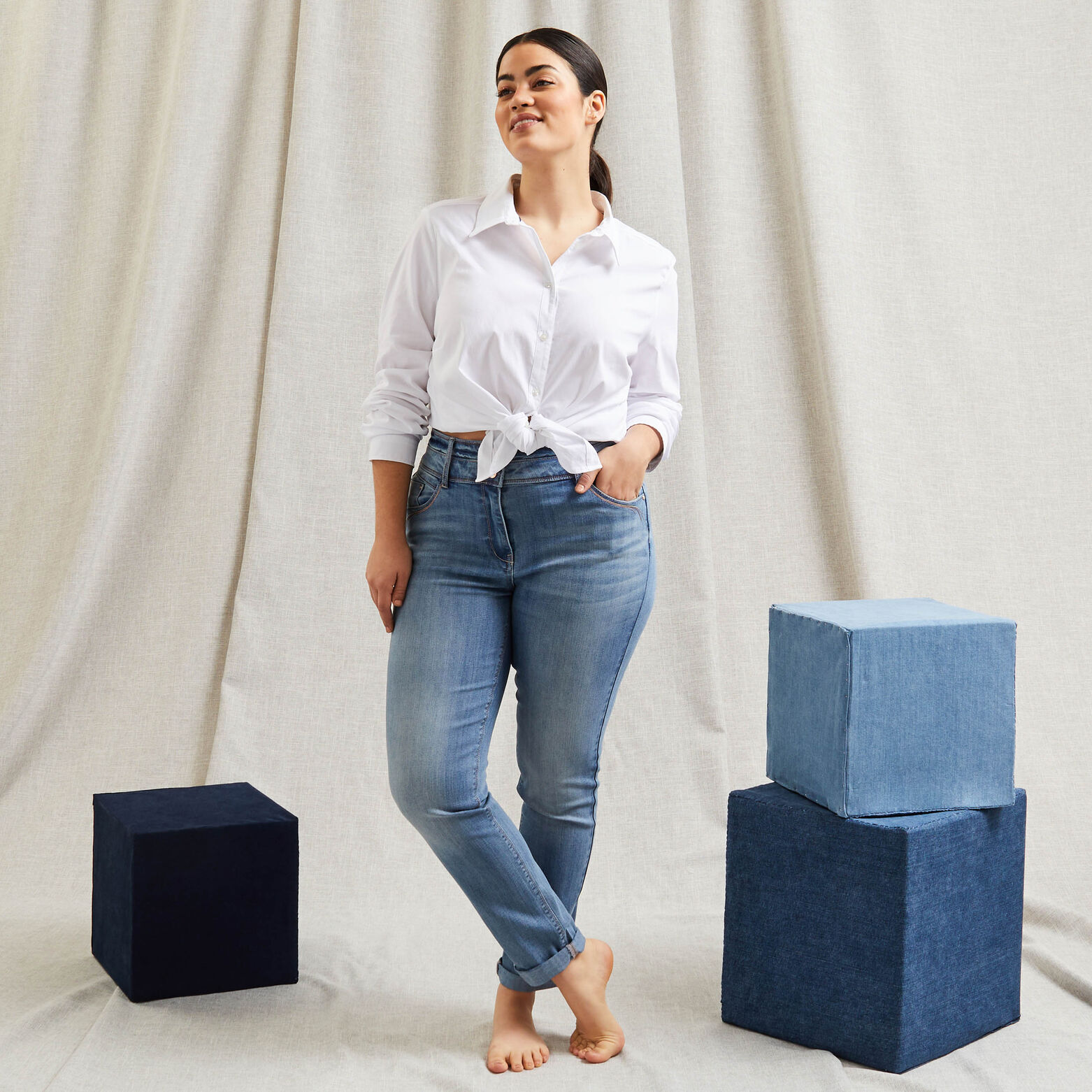 Jean raccourci taille haute HANOI femme