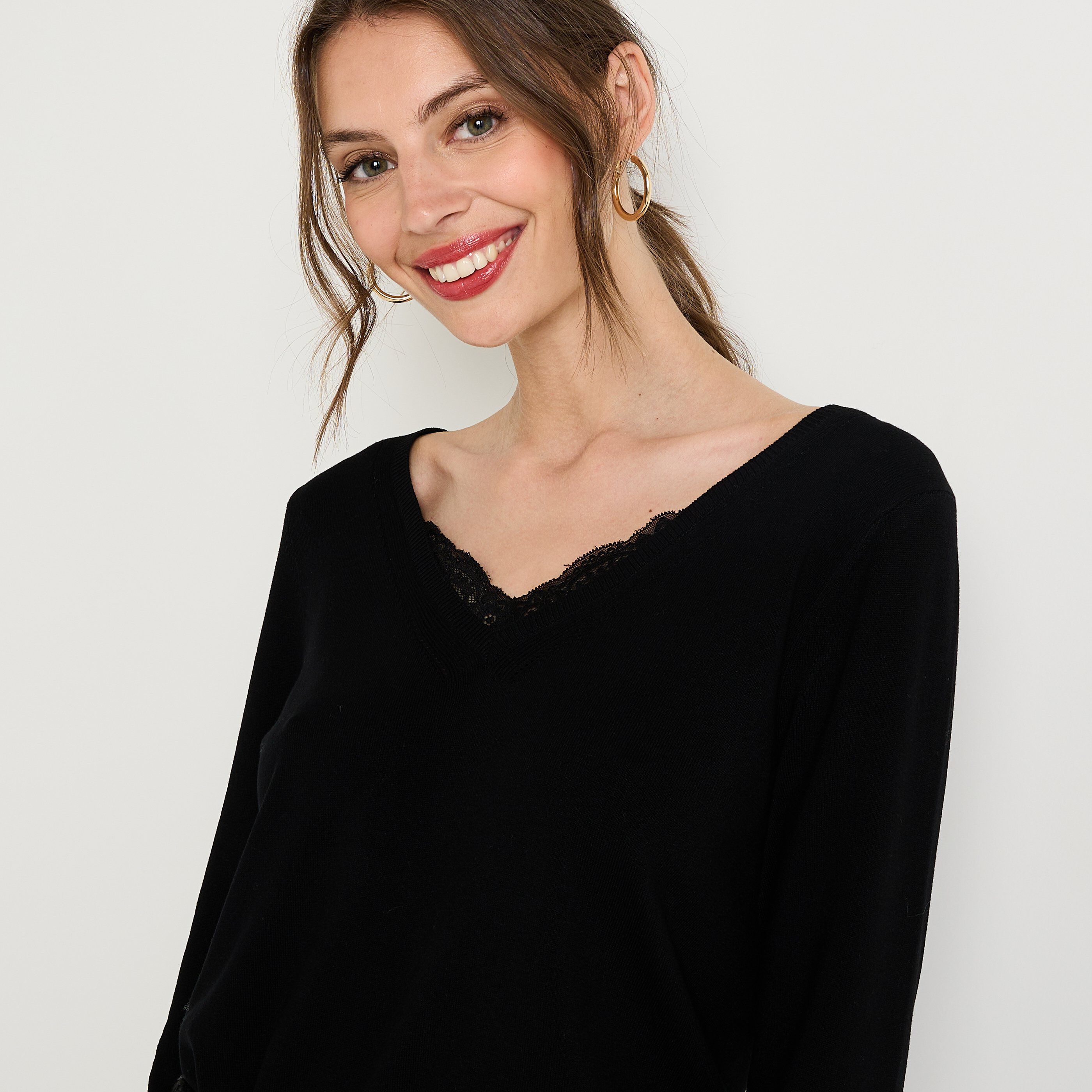 Pull col V femme