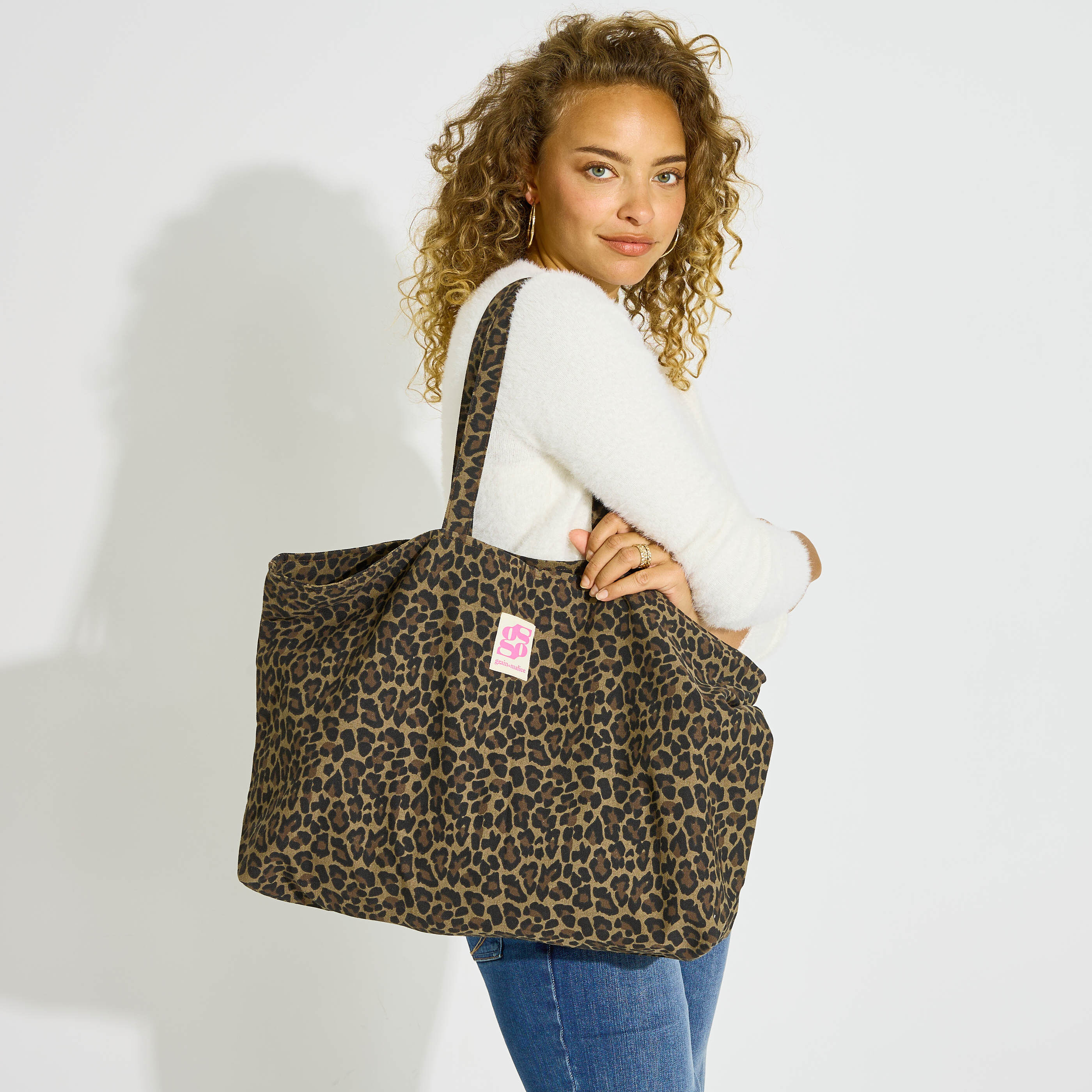 Totebag zipp&eacute; motif l&eacute;opard femme