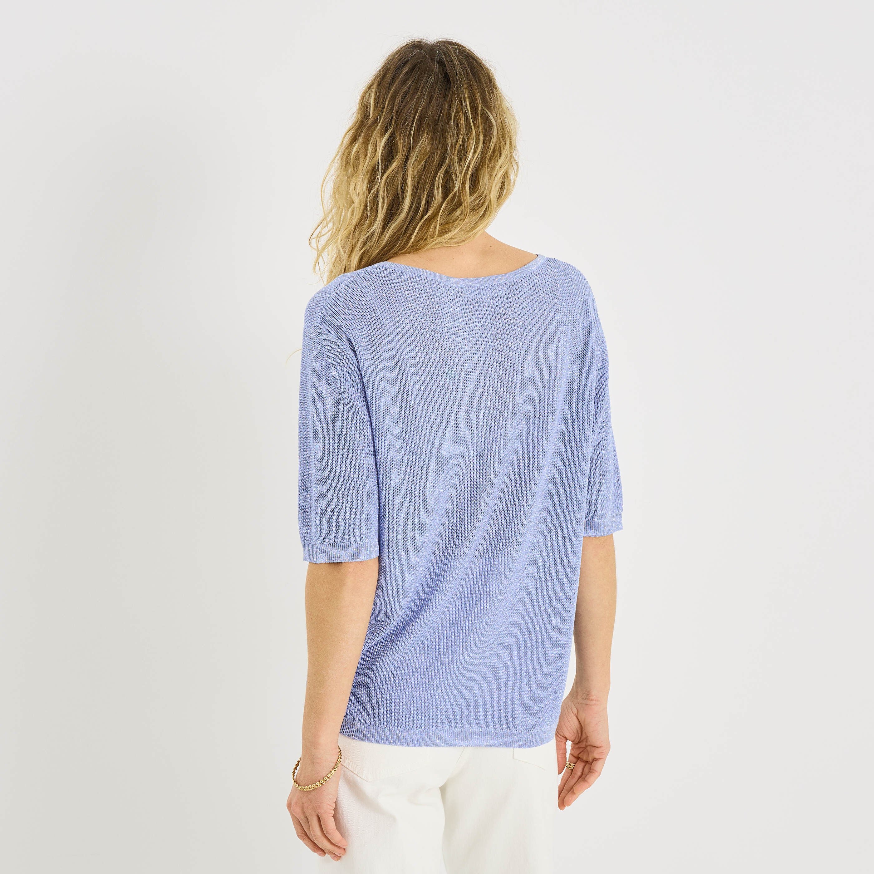 Pull manches courtes brillant femme