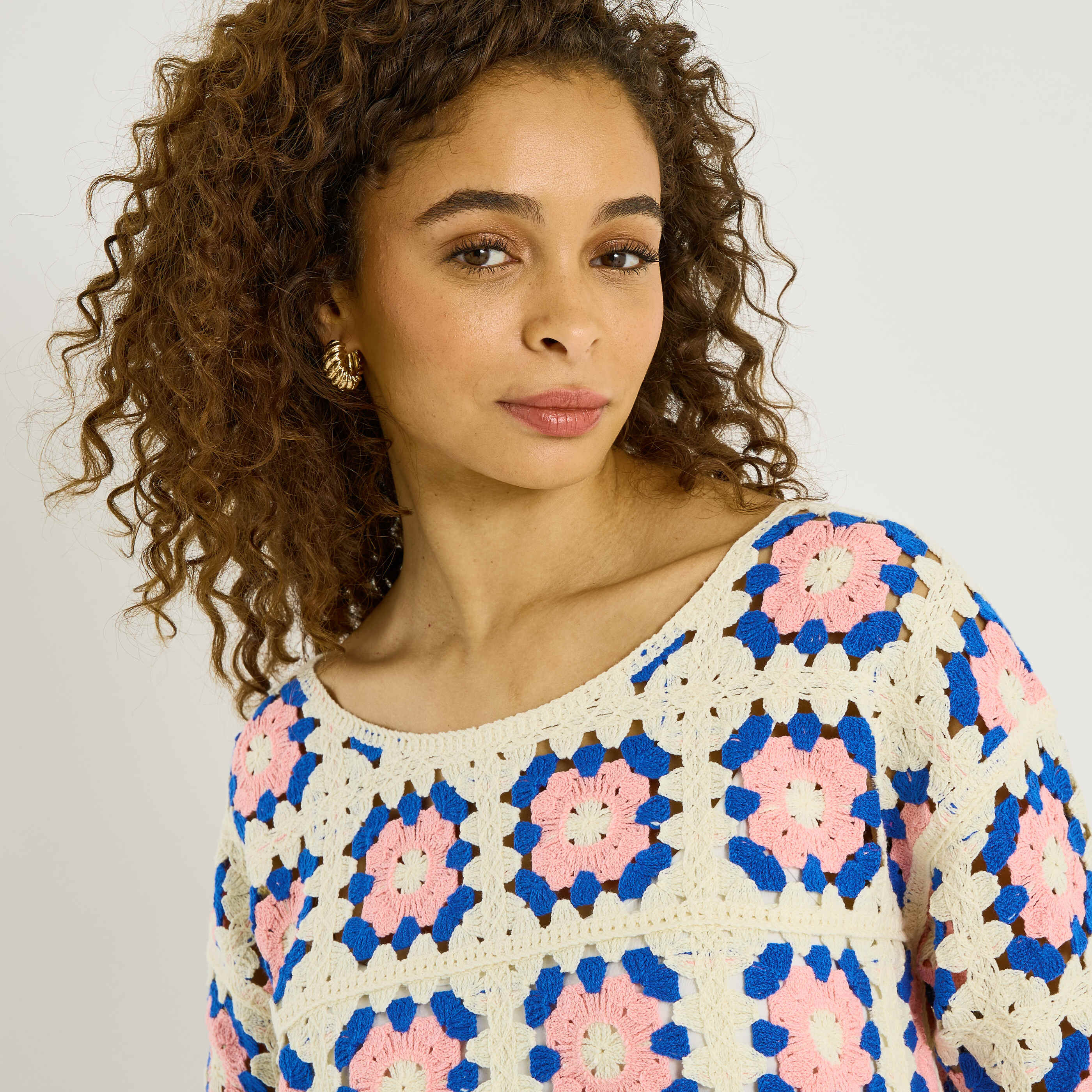 Pull en crochet multicolore femme