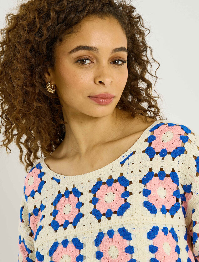 Pull en crochet multicolore femme