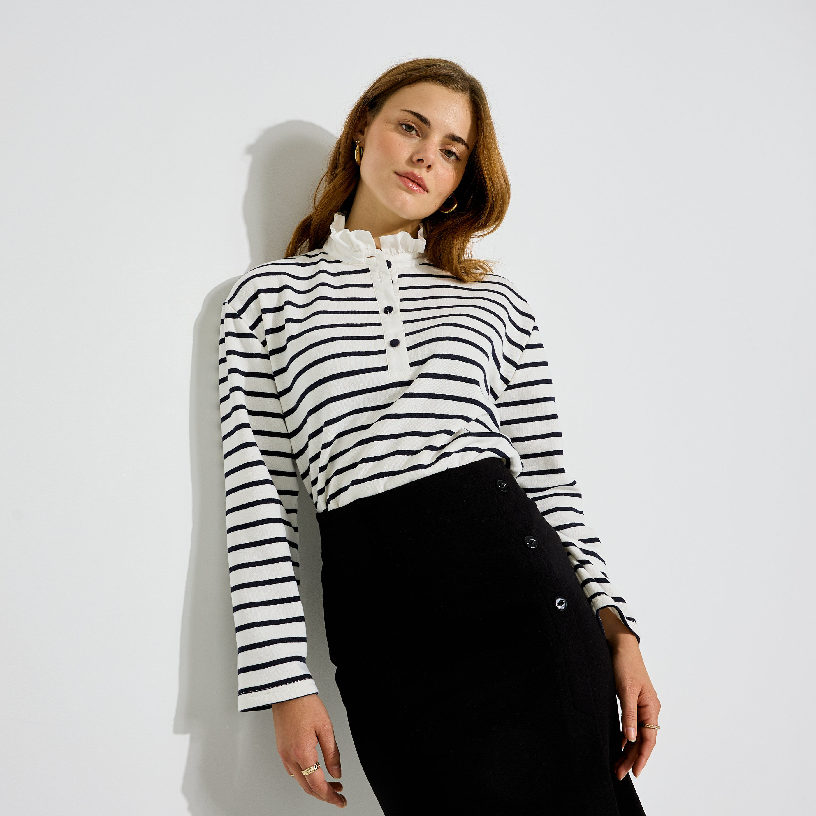 T-shirt ray&eacute; manches longues femme