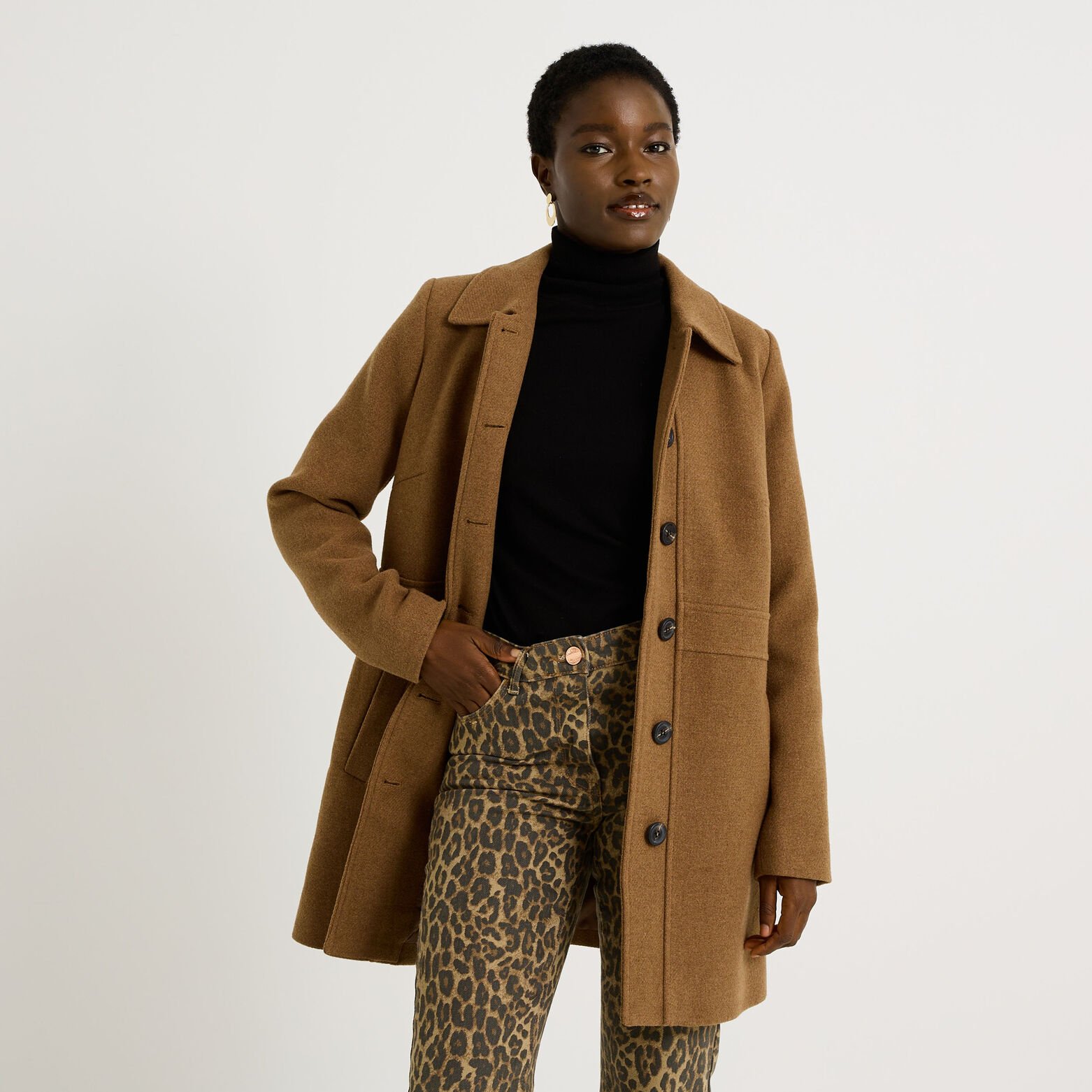Manteau mi-long avec boutons femme CAMEL Graindemalice