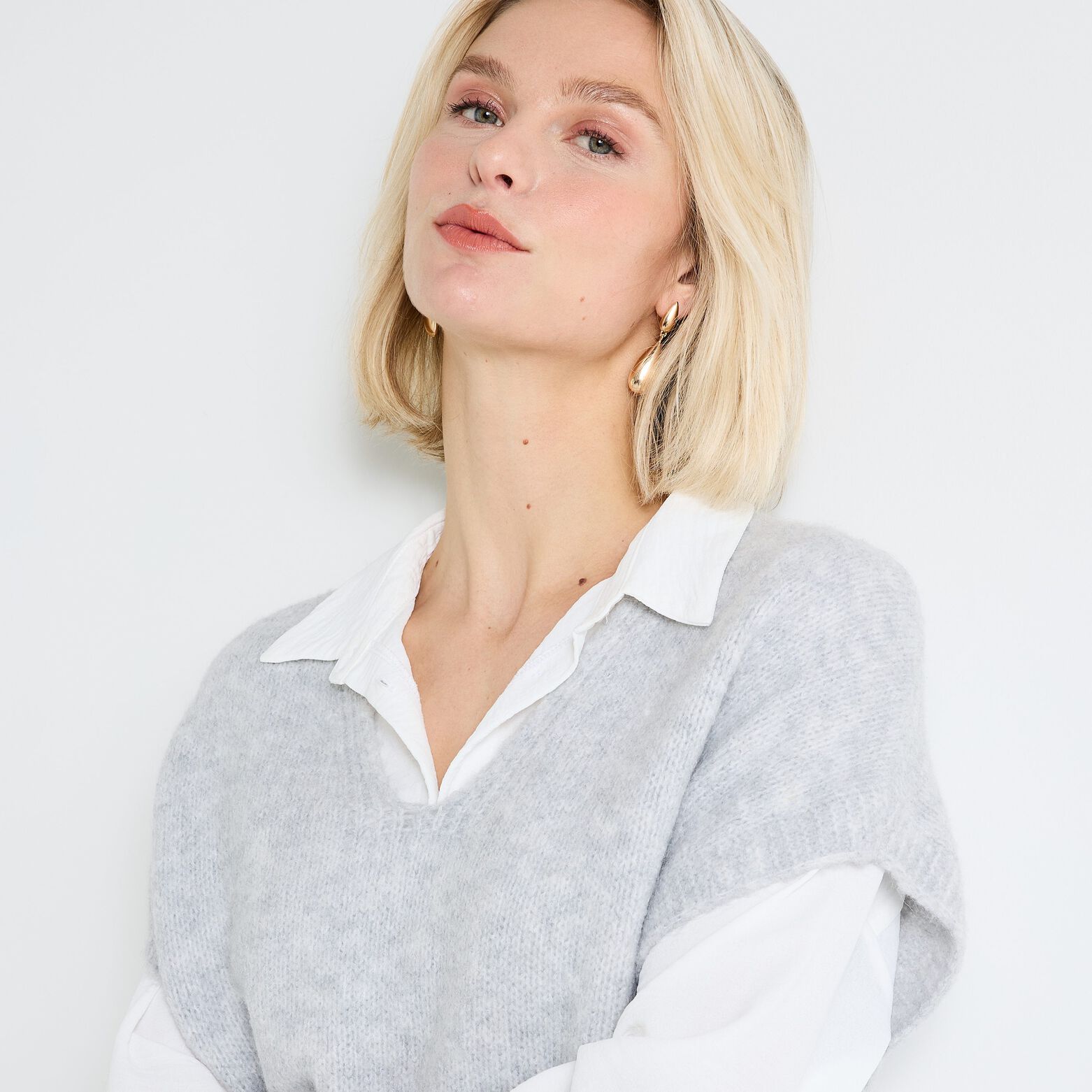 Pull loose col V femme