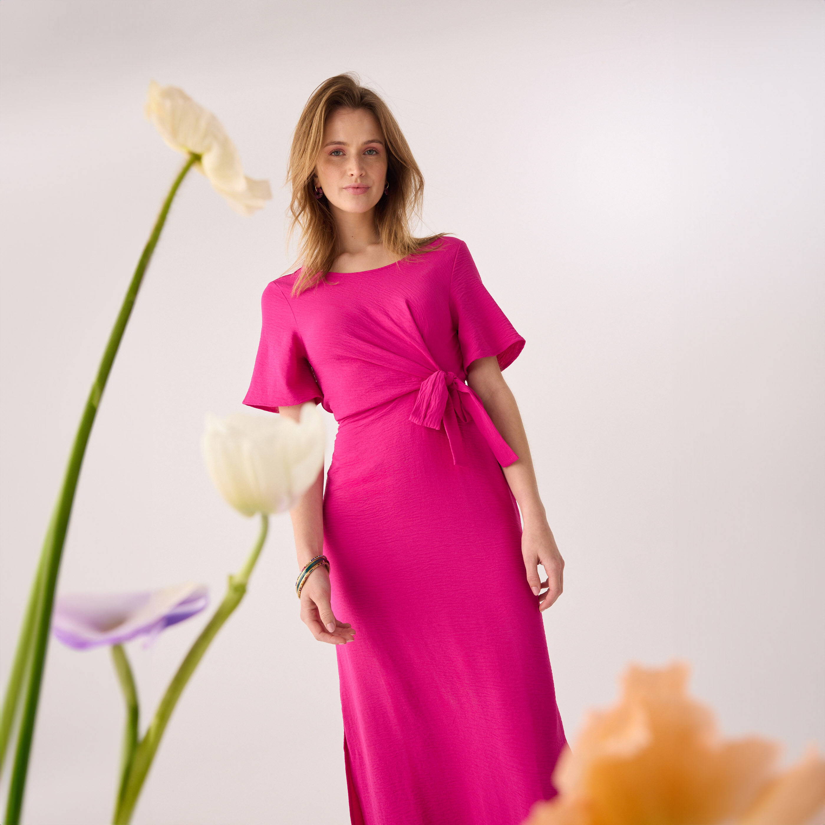 Robe longue drap&eacute;e femme