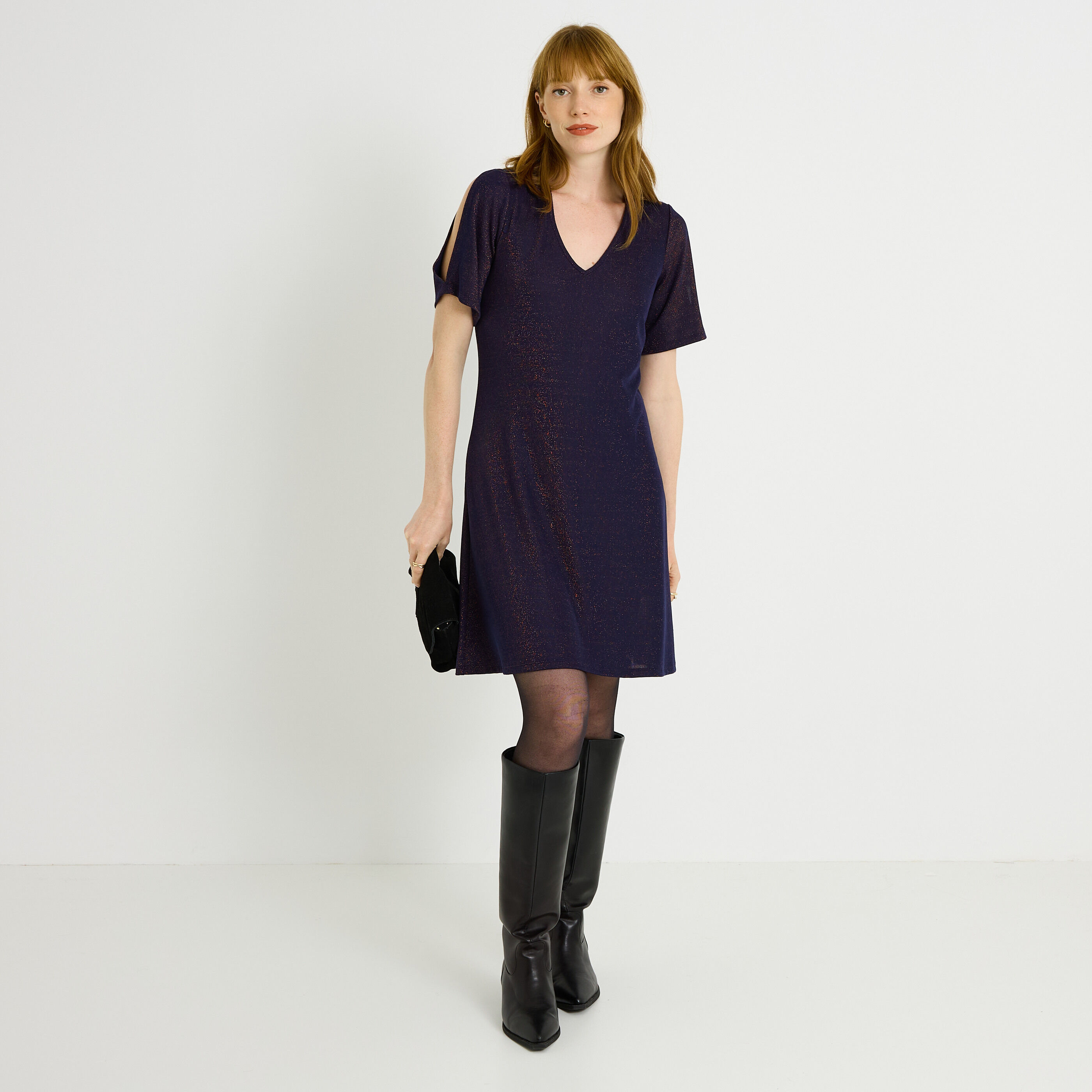 Robe fluide en maille &agrave; paillettes