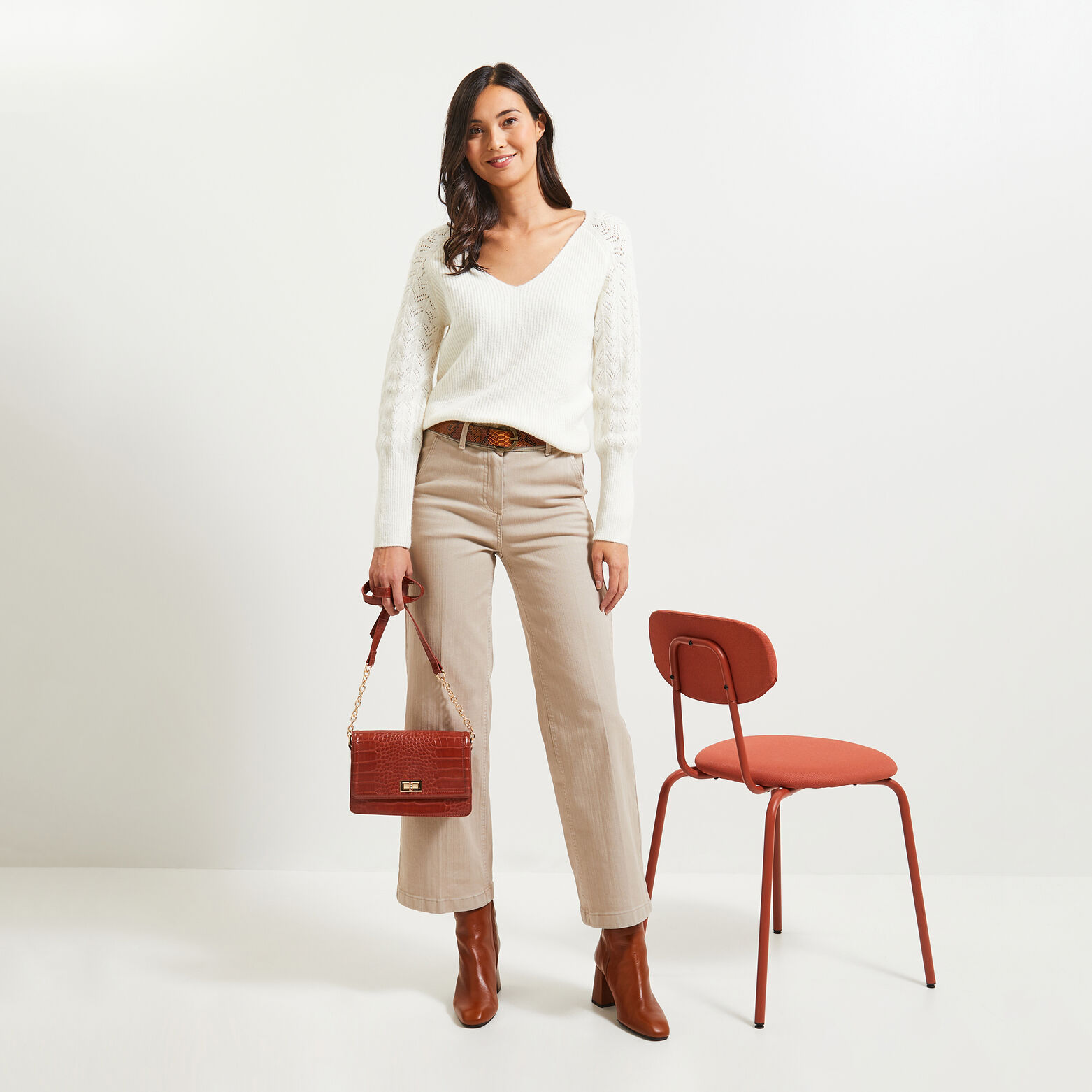 Pull col V femme