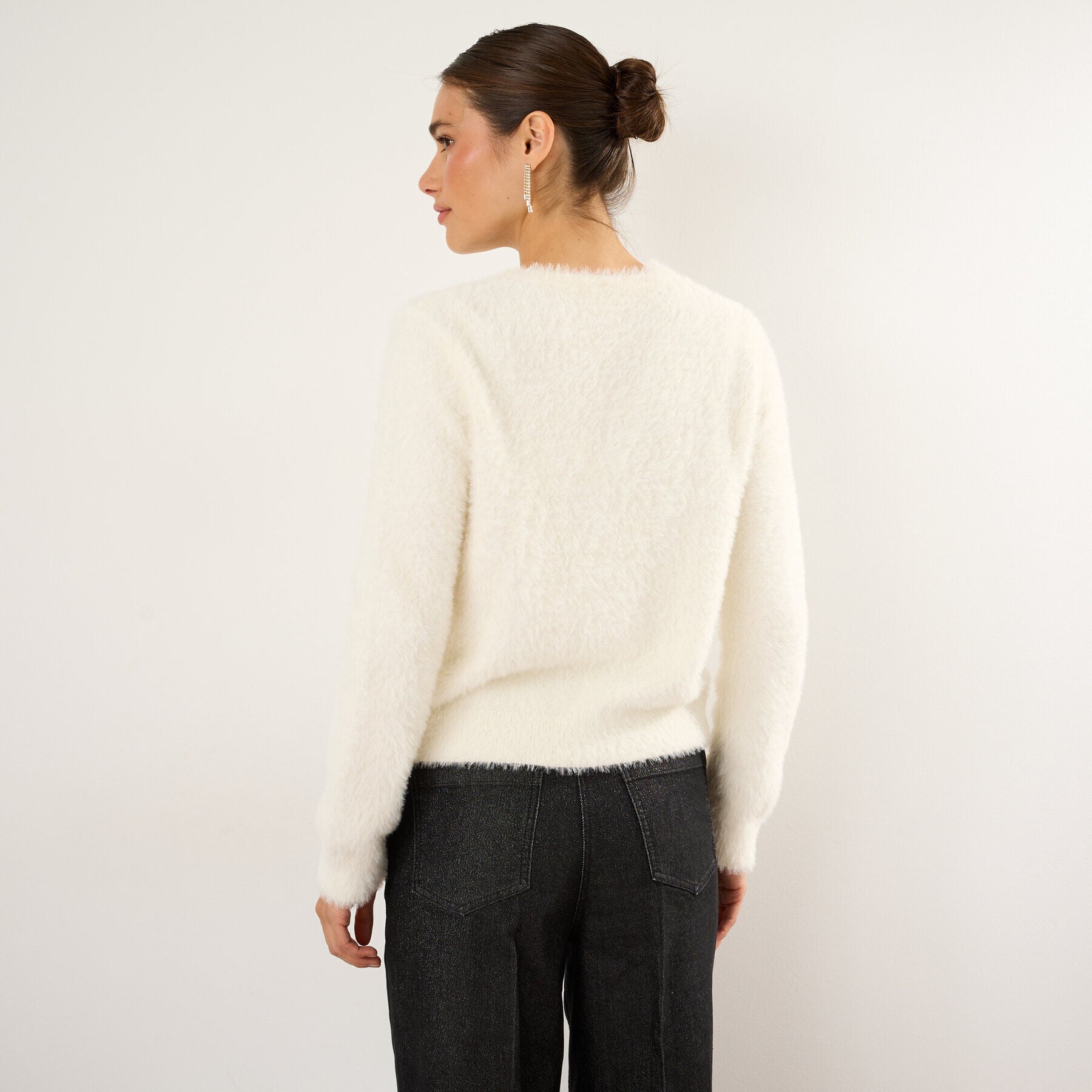 Gilet cardigan court &agrave; strass femme