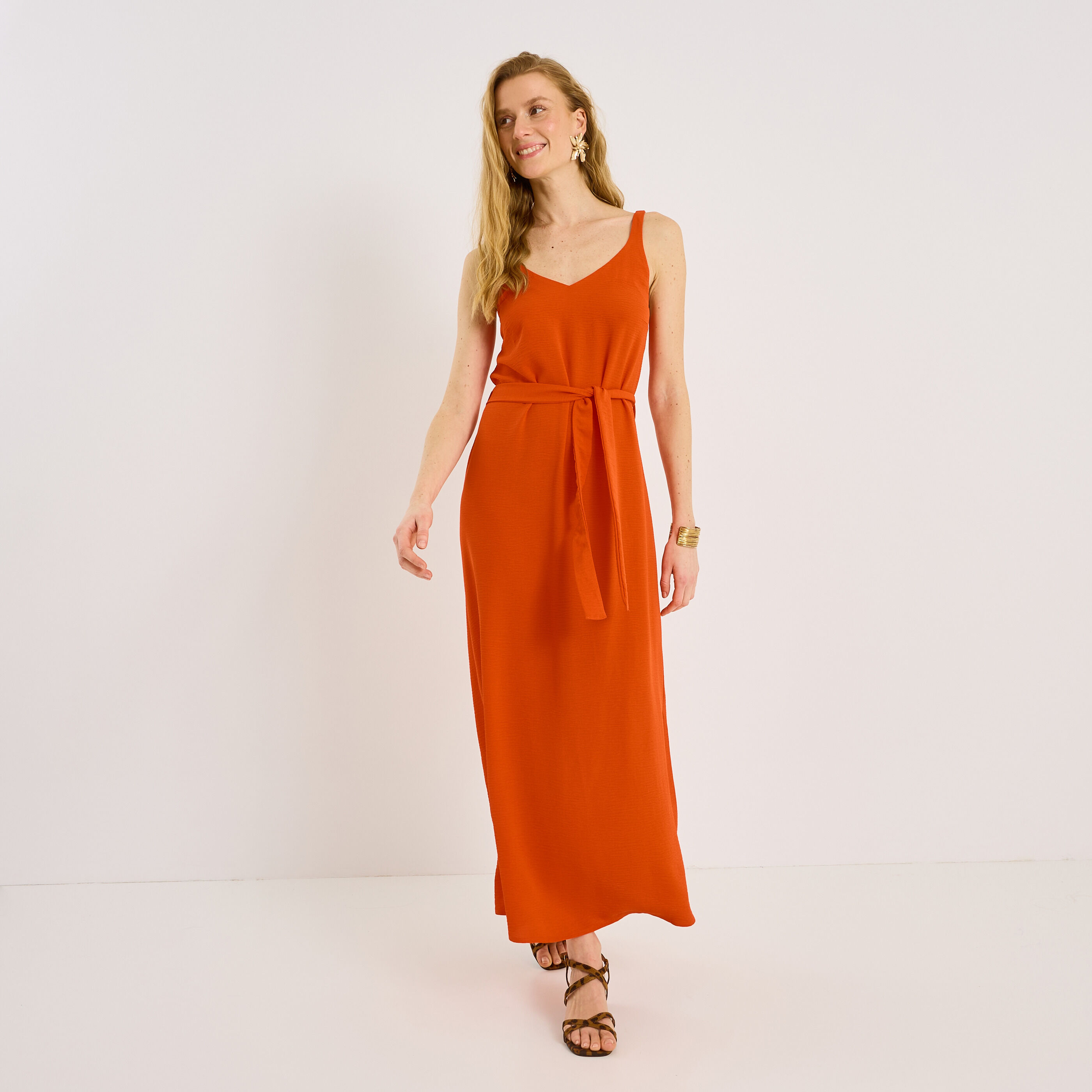 Robe longue unie infroissable &agrave; nouer