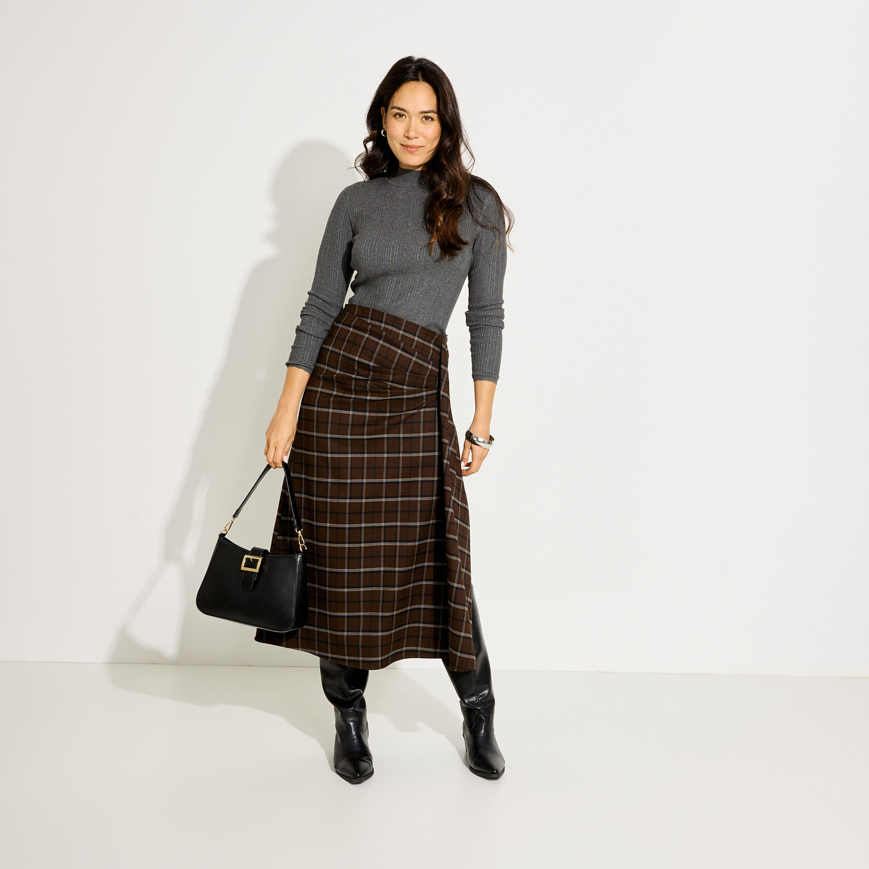 jupe longue &agrave; carreaux femme