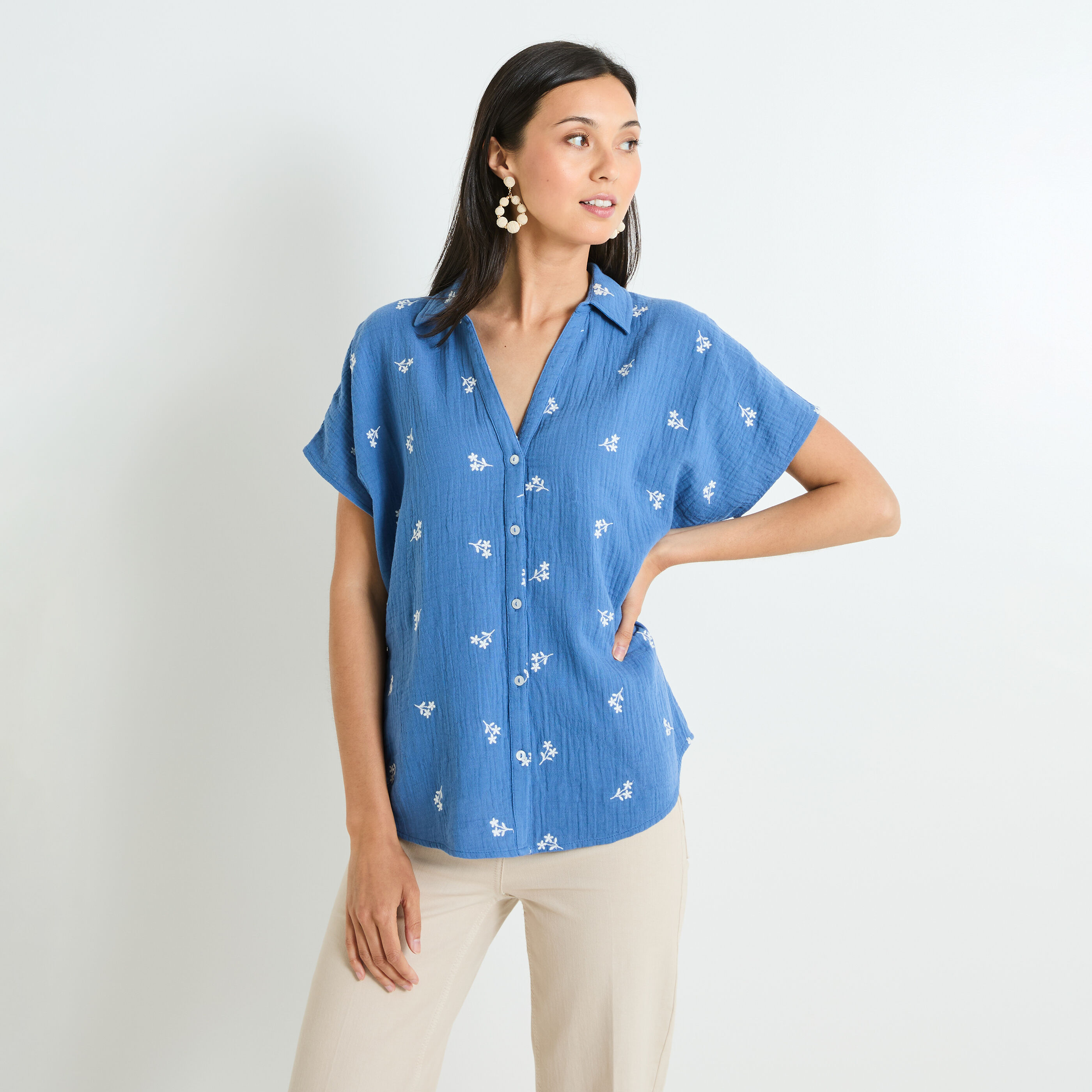 Chemise brodee femme BLEU Graindemalice