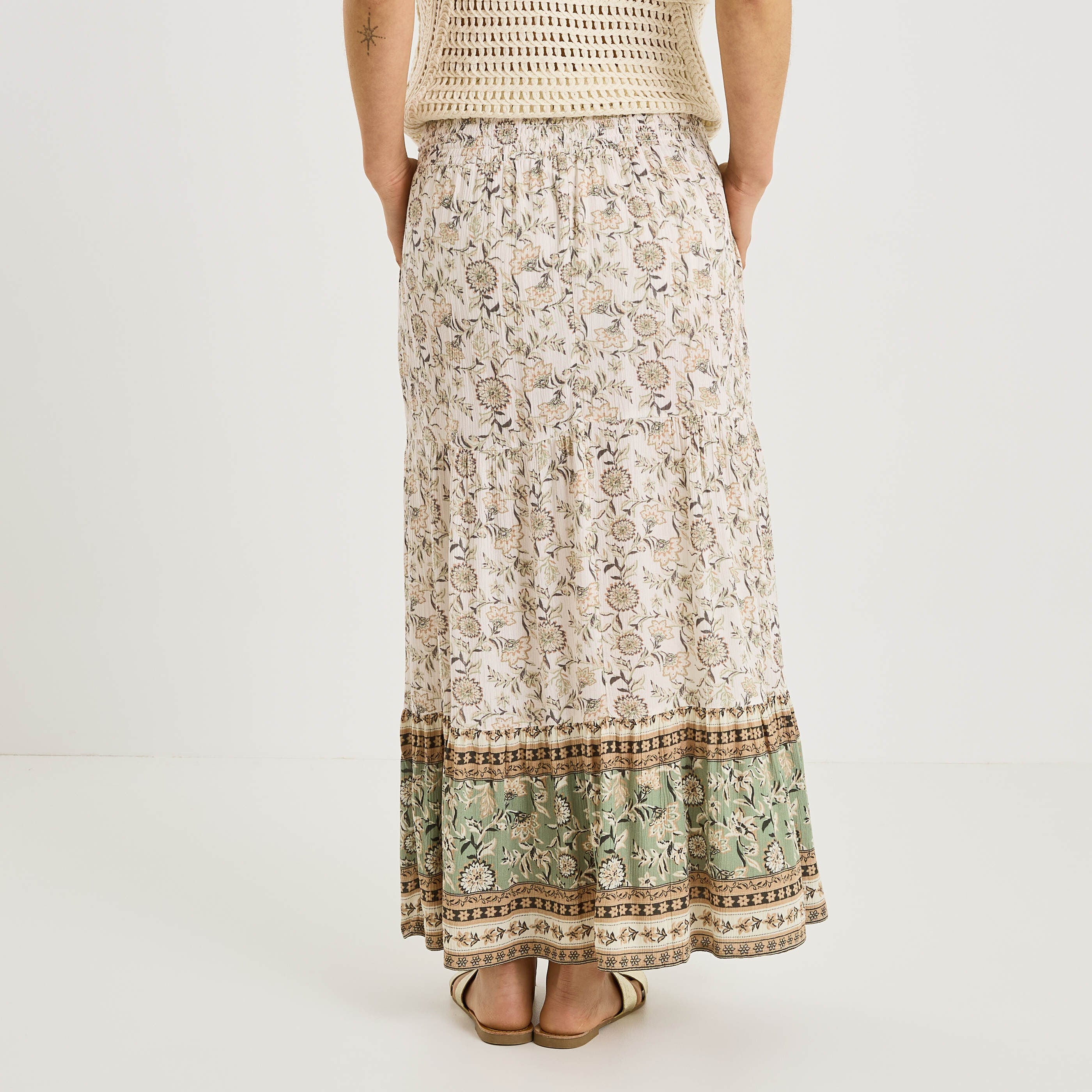 Jupe longue fluide imprim&eacute; floral