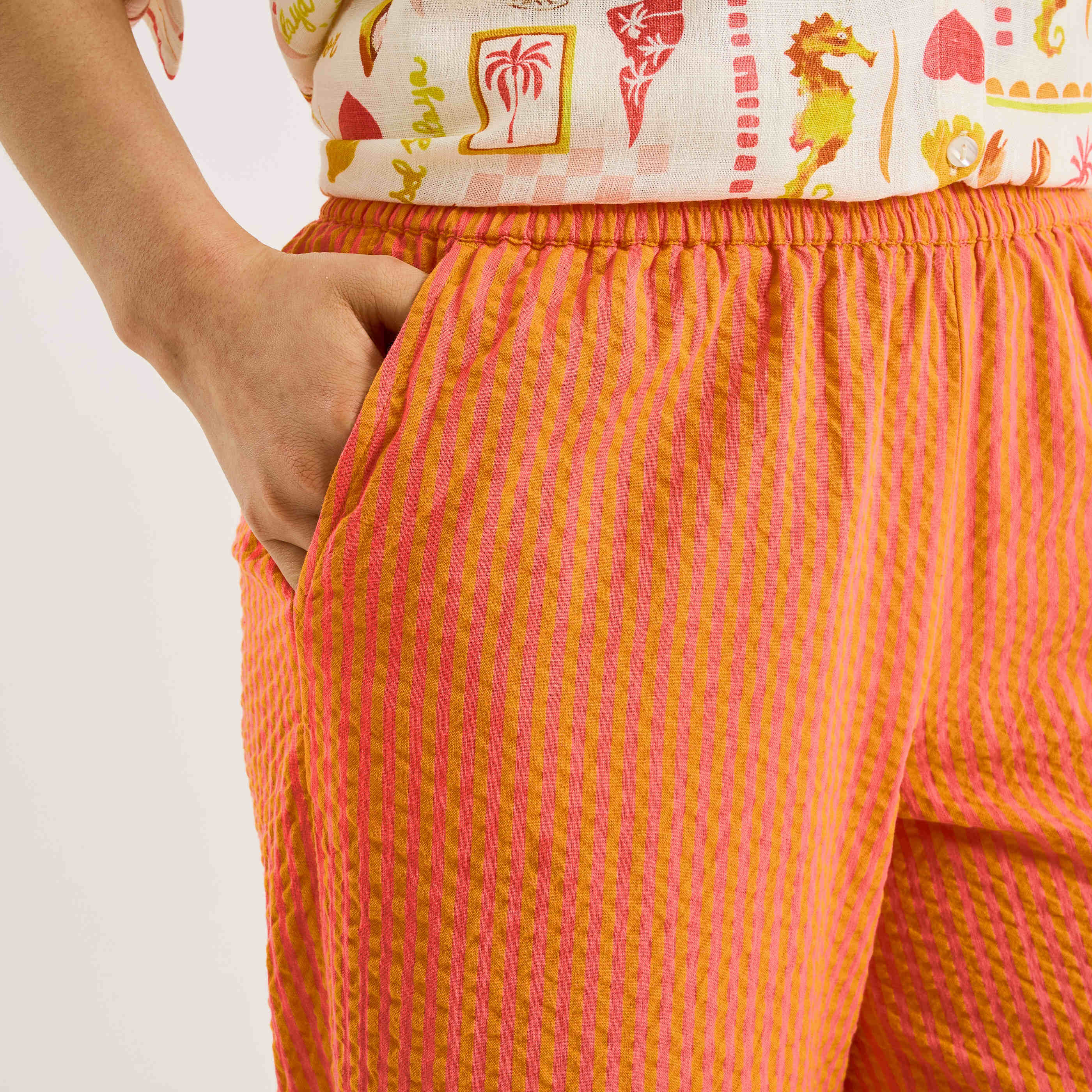 Pantalon seersucker ray&eacute; femme