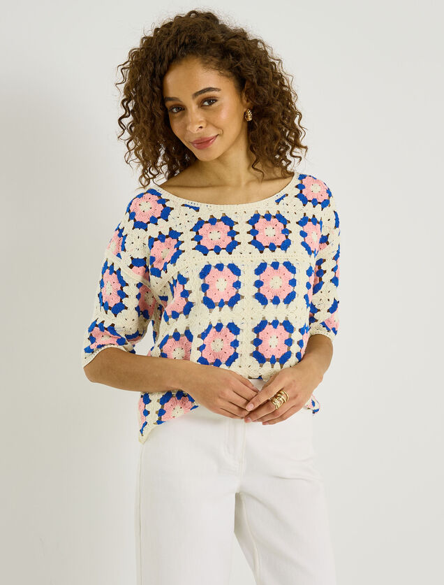 Pull en crochet multicolore femme