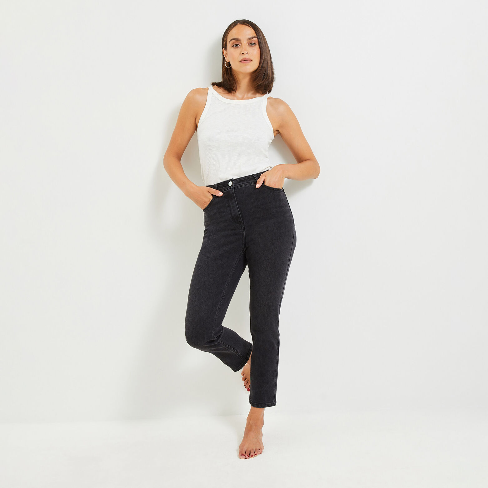 Jeans mum taille haute