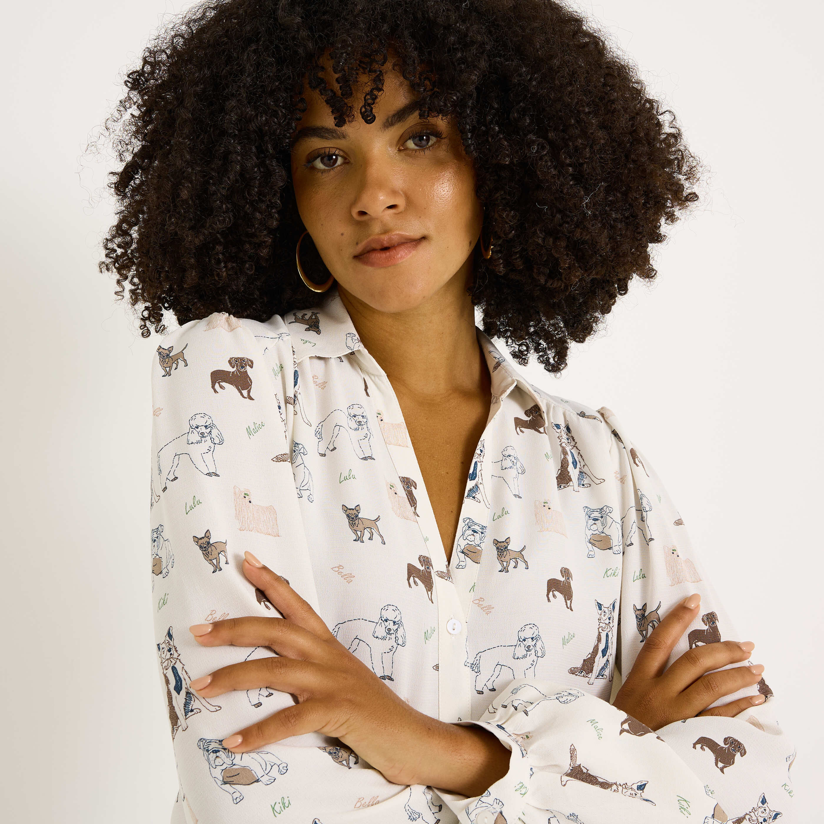 Chemise fluide imprim&eacute;s chiens femme