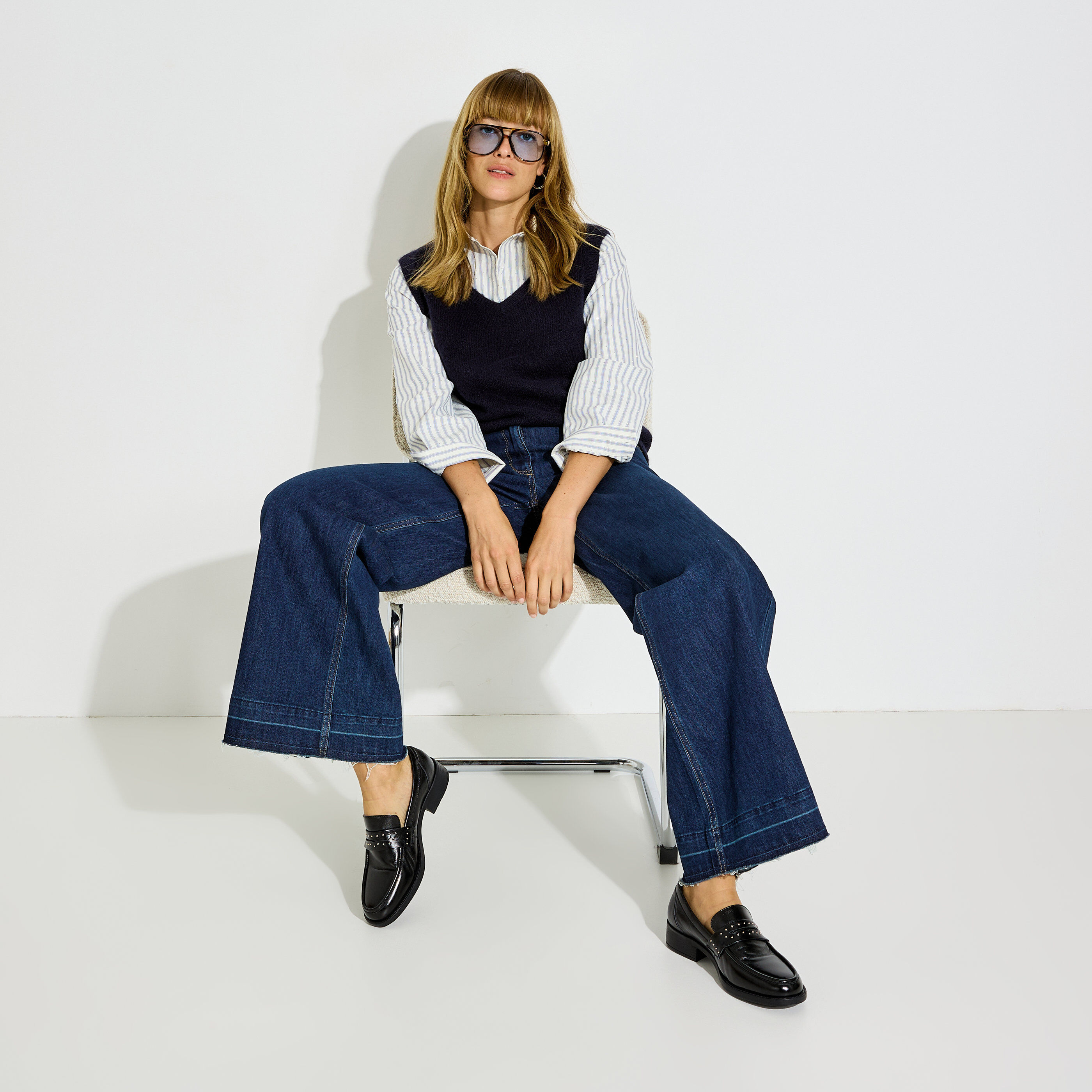 Pull-chemise bi-mati&egrave;re pour femme