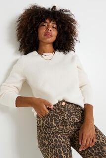 Pull fluffy à col rond femme