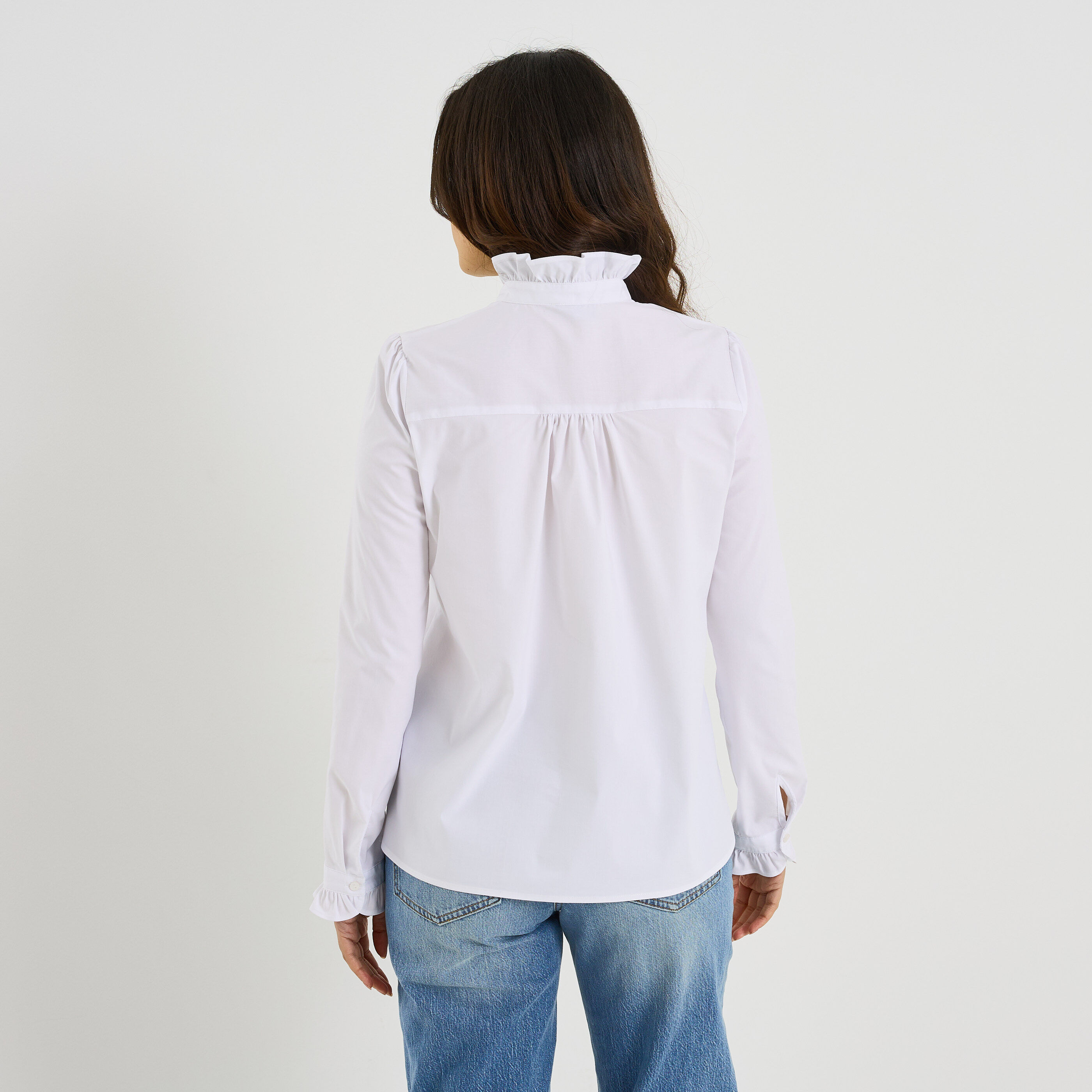 Chemise unie &agrave; col montant femme