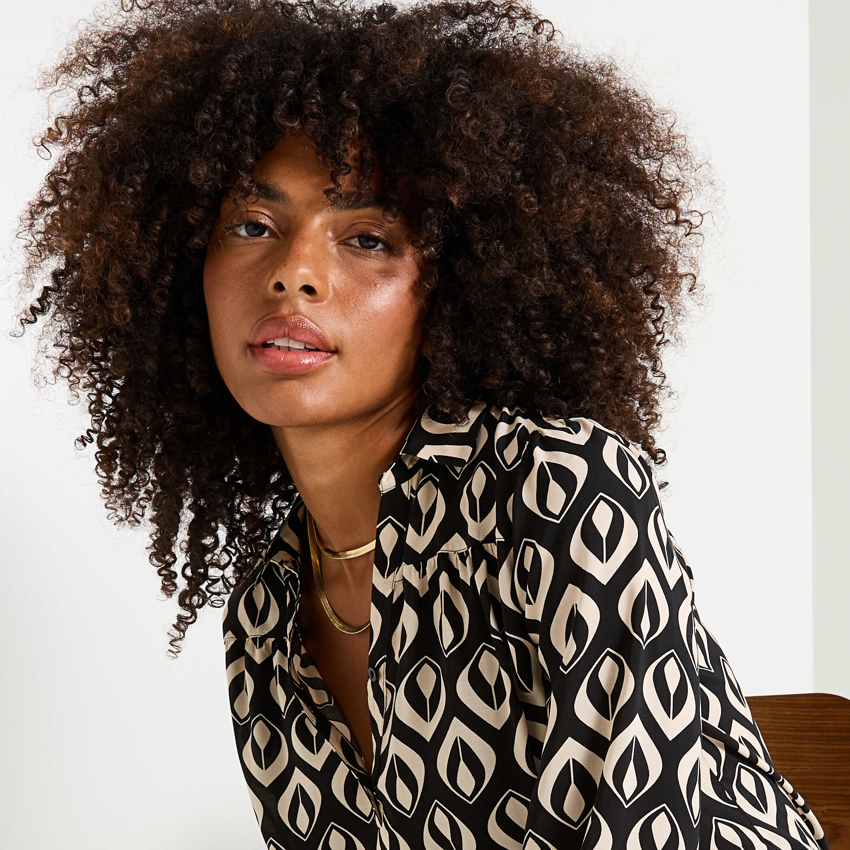 Blouse imprim&eacute;e &agrave; col chemise femme