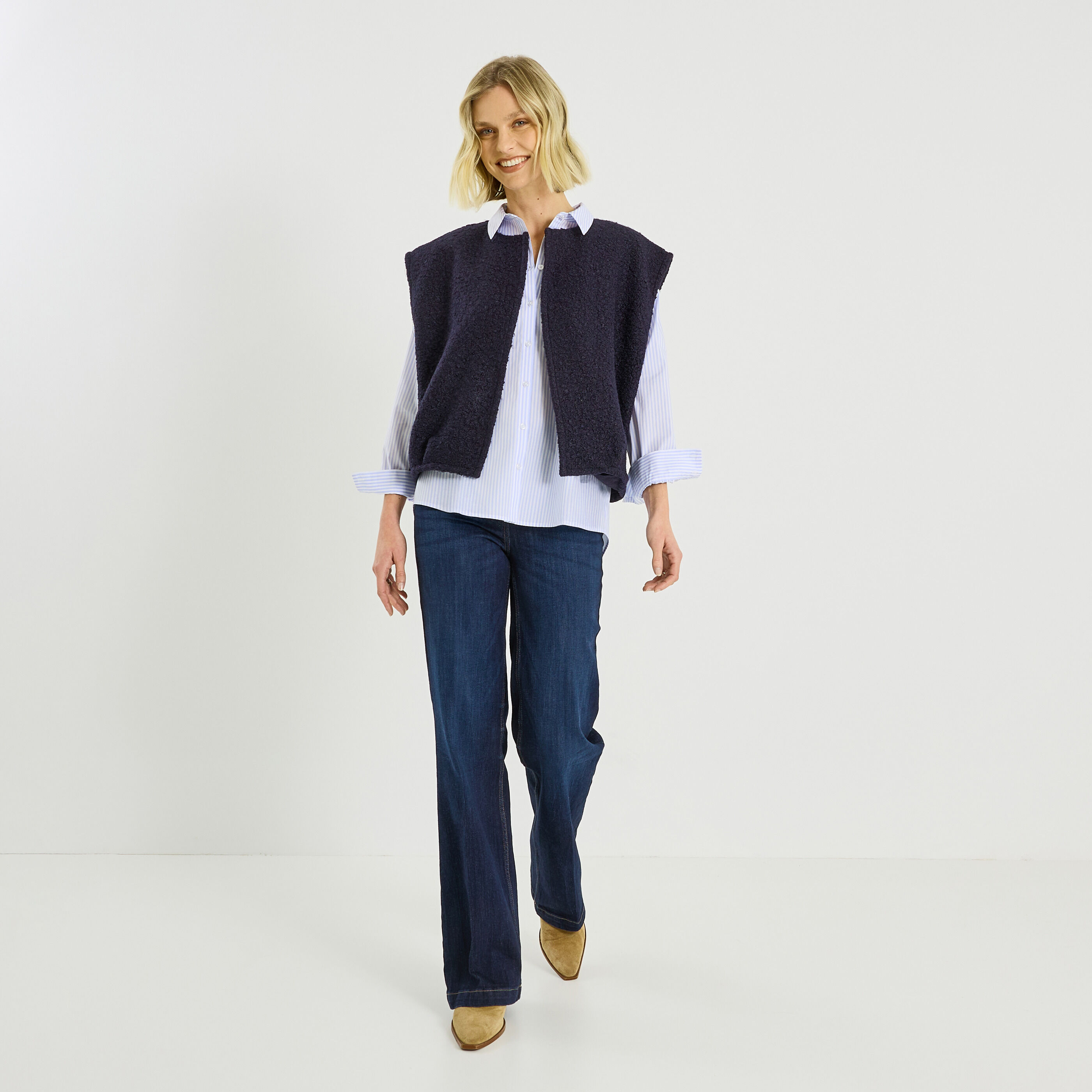 Chemise brod&eacute;e &agrave; rayures femme