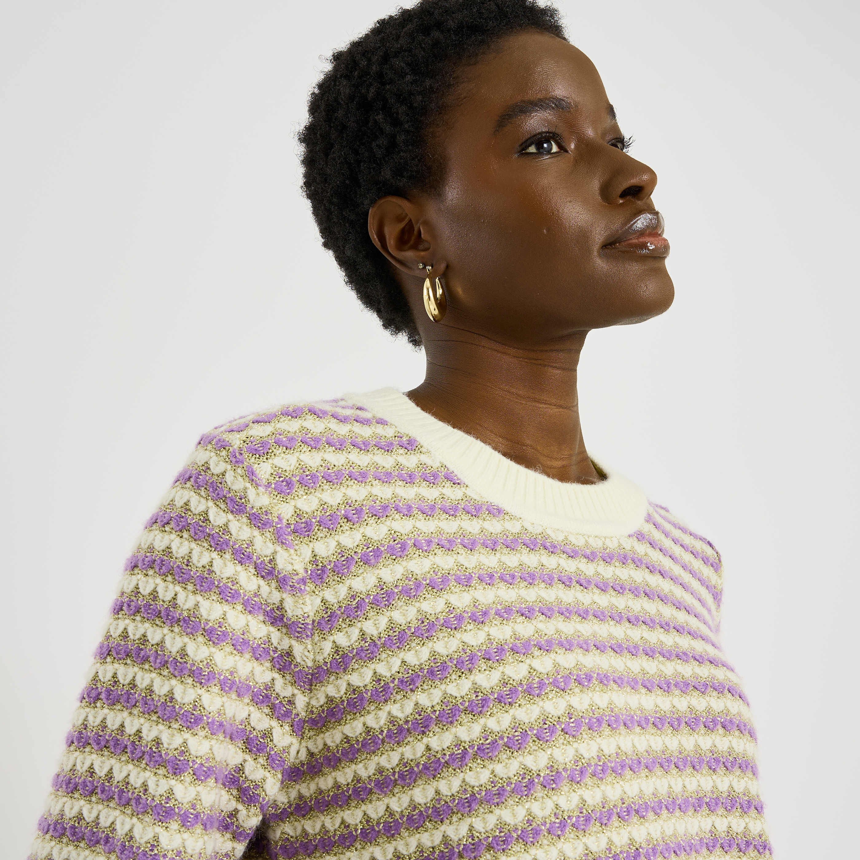 Pull col rond &agrave; rayures femme