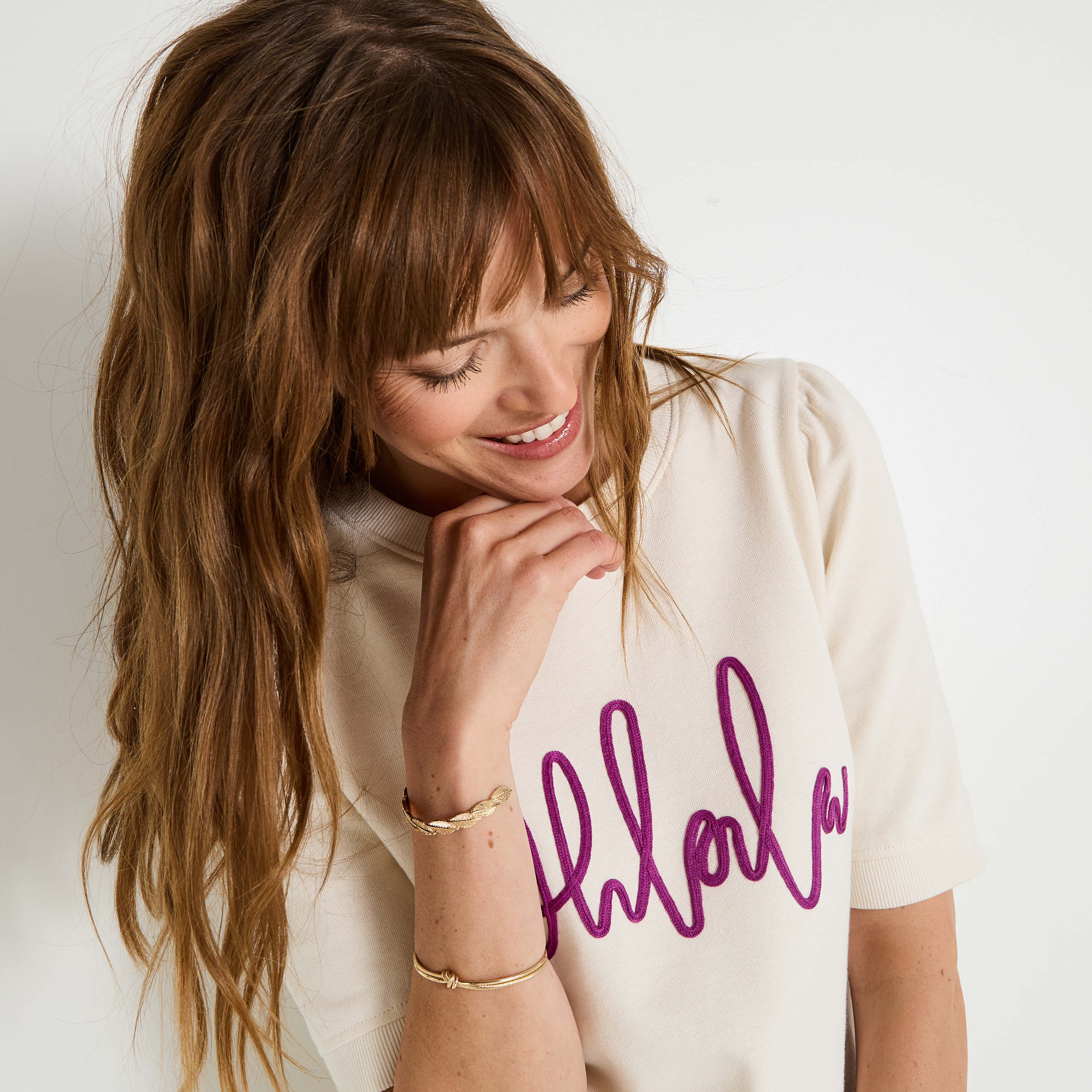 Sweat manches courtes brod&eacute; femme