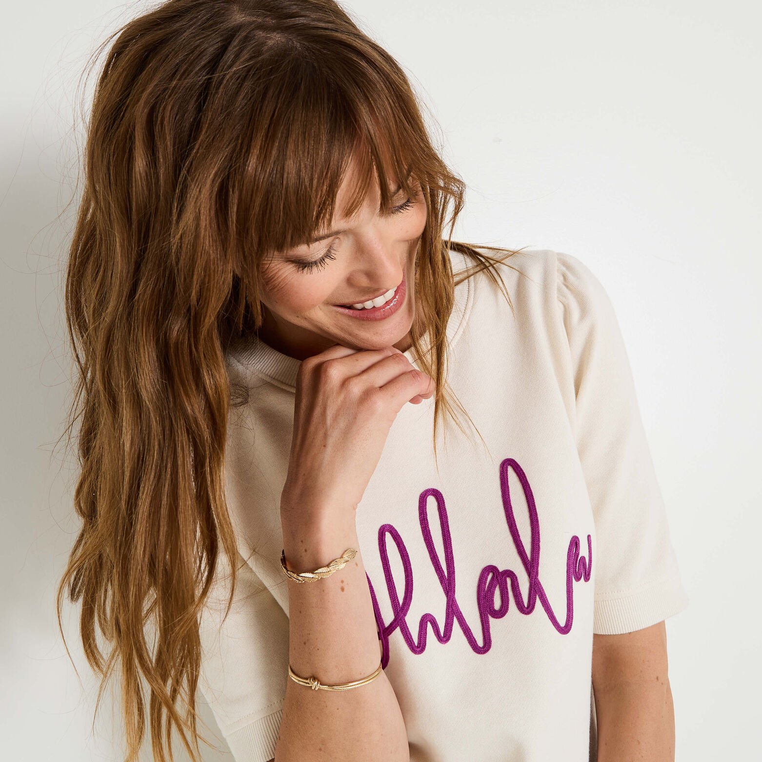 Sweat manches courtes brodé femme
