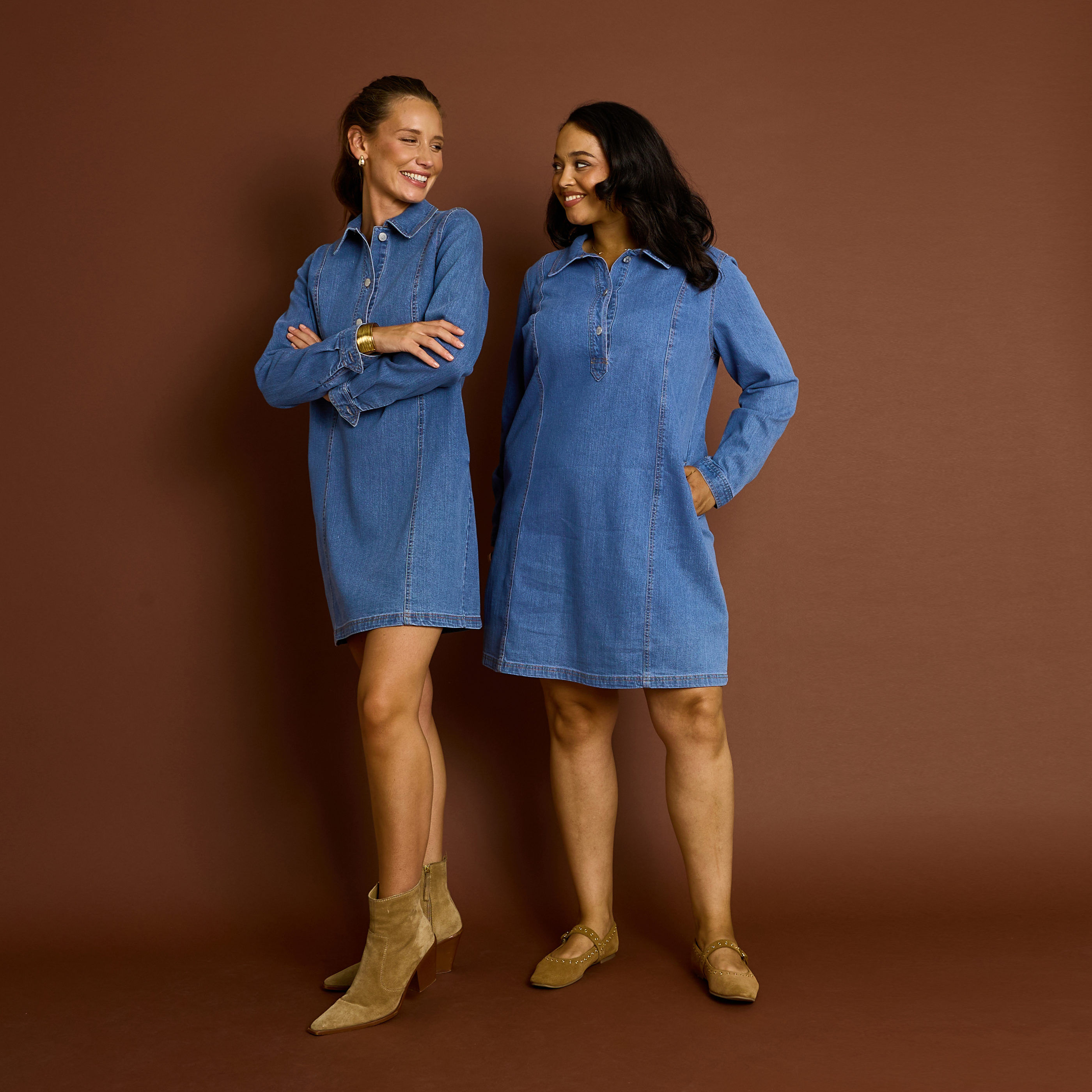 Robe courte en jean manches longues 