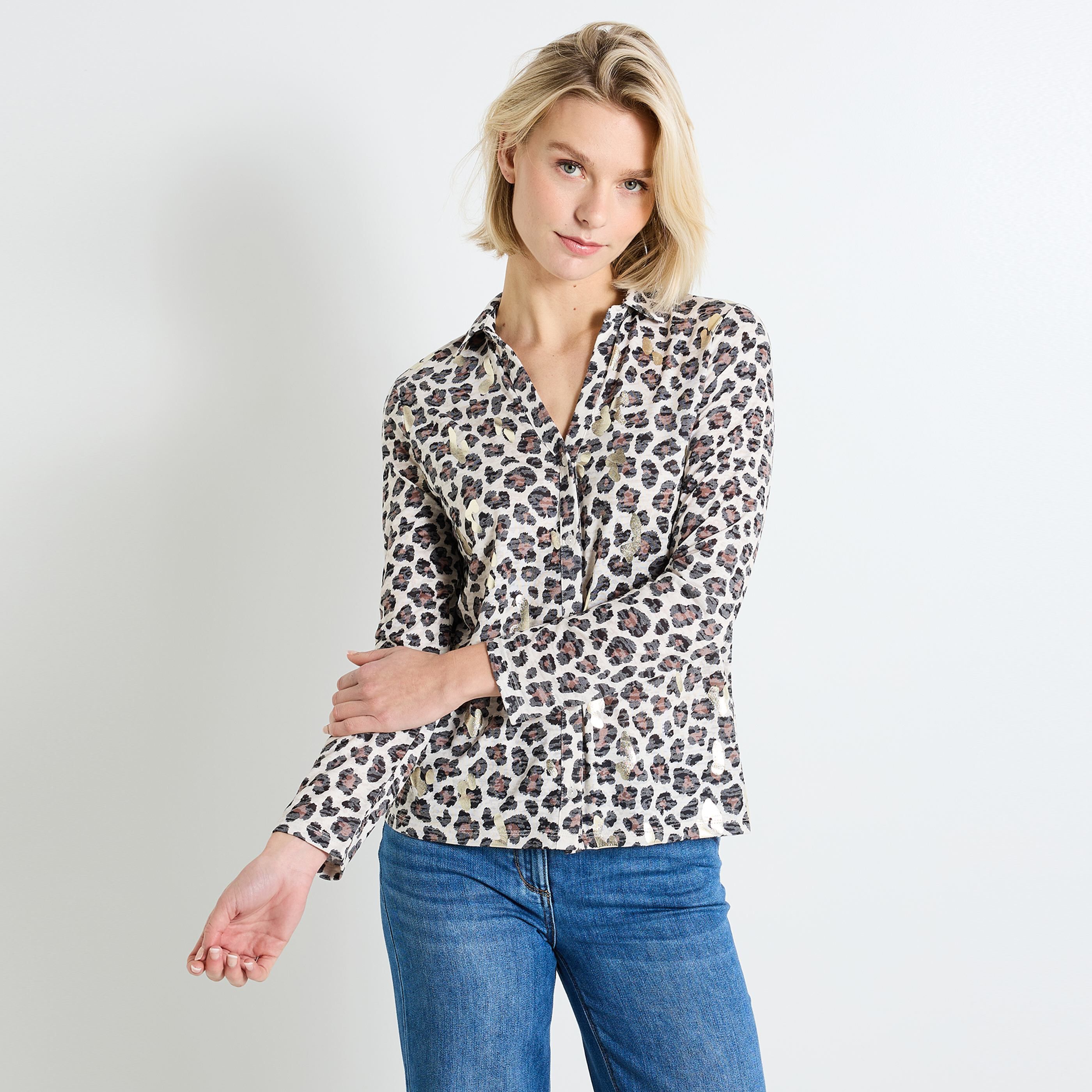 Chemise imprim&eacute; l&eacute;opard femme