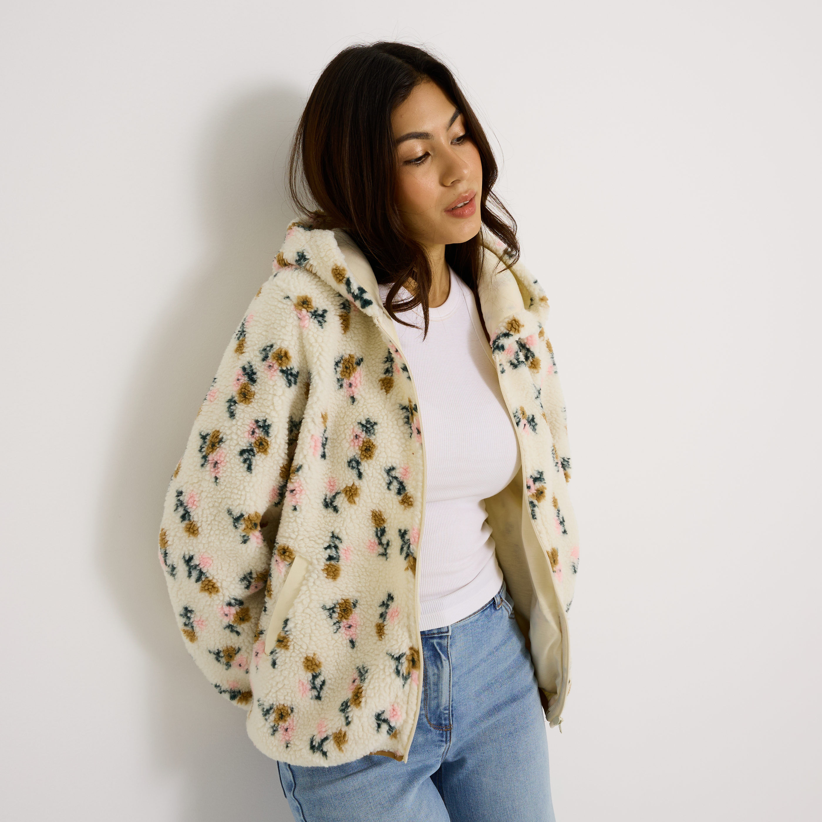 Gilet zipp&eacute; &agrave; imprim&eacute; fleuri femme