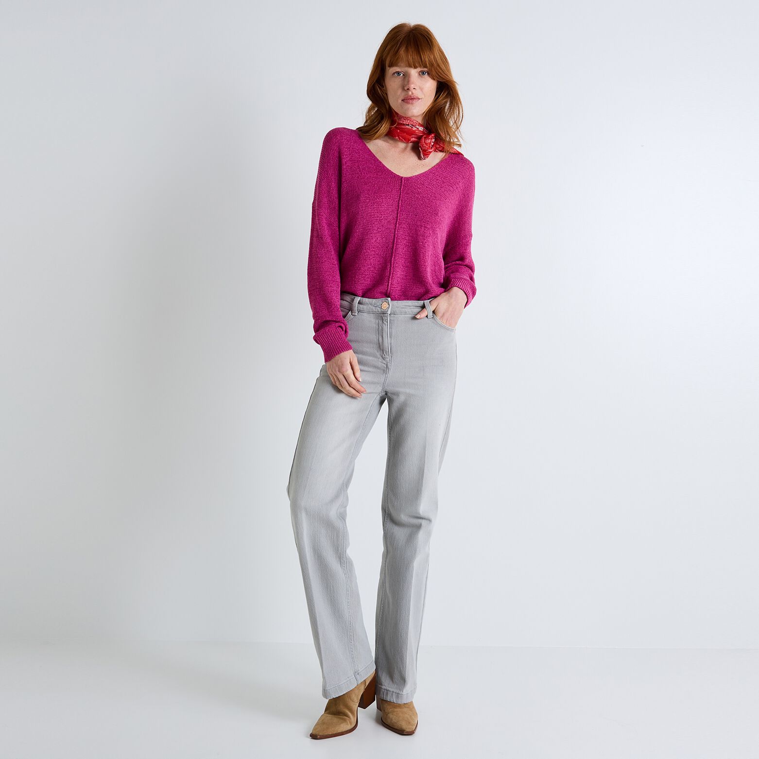 Pull col V femme