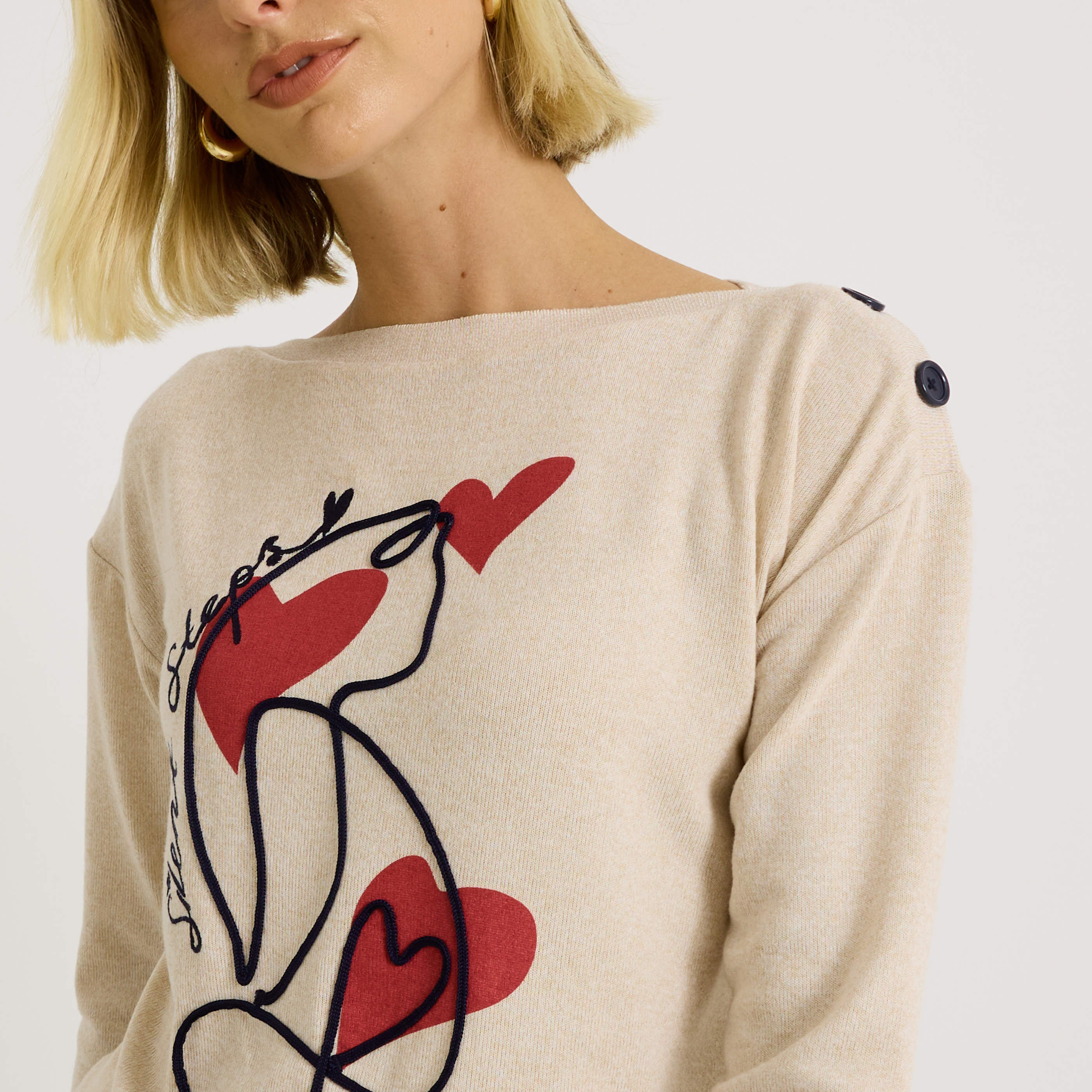 T-shirt col rond print chat femme