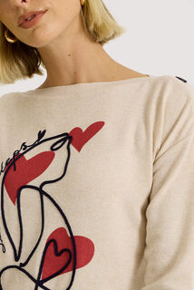 T shirt col rond print chat femme