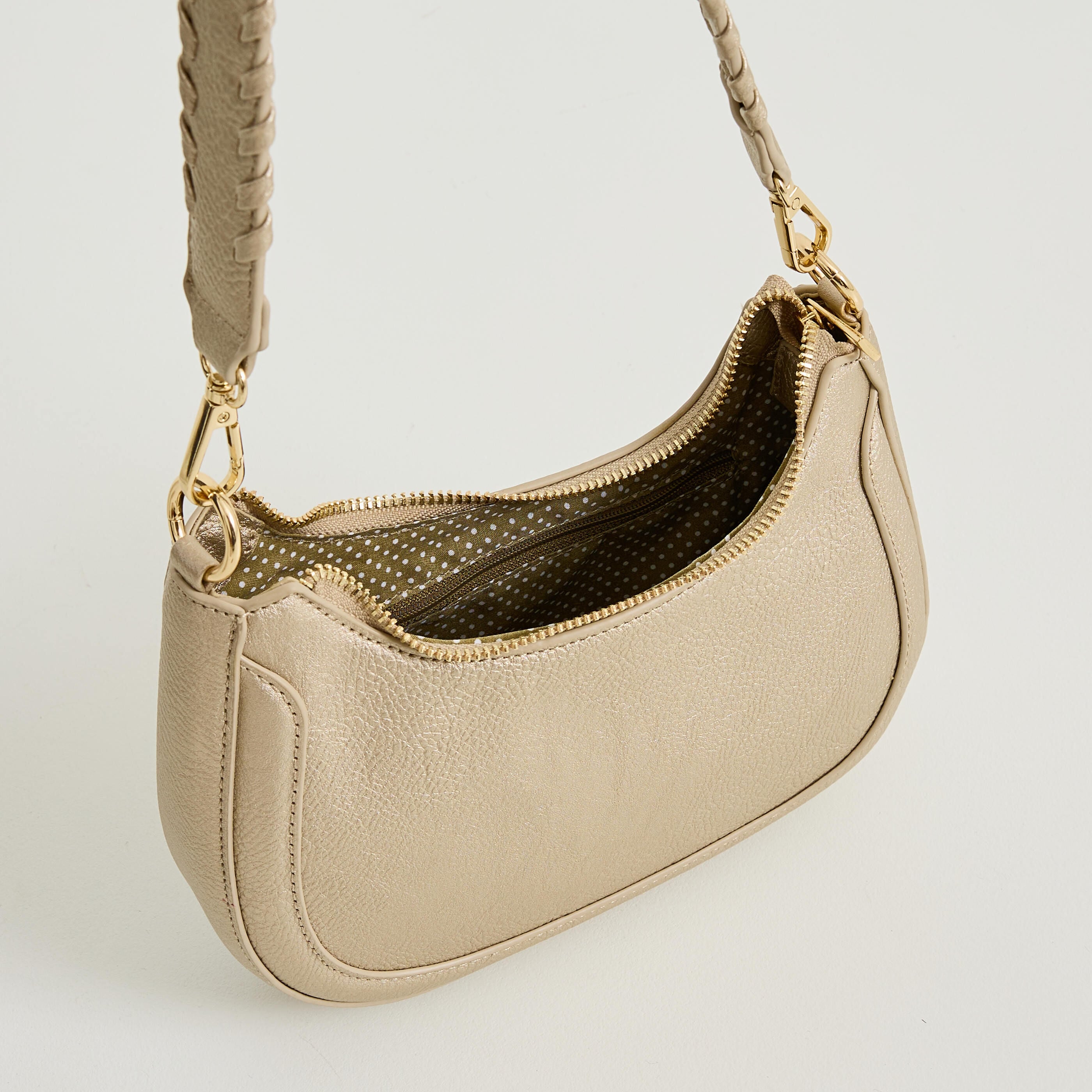 Sac demi-lune m&eacute;tallis&eacute; femme