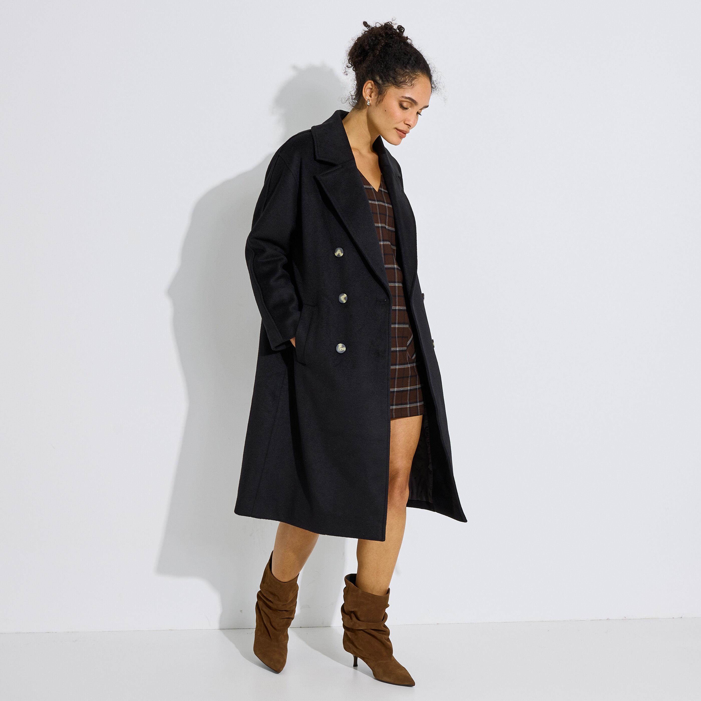 Manteau long double boutonnage femme