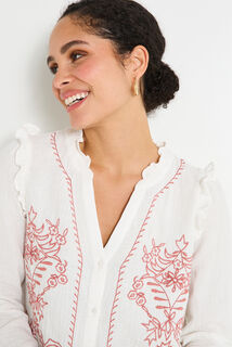 Chemise brodée à col V femme