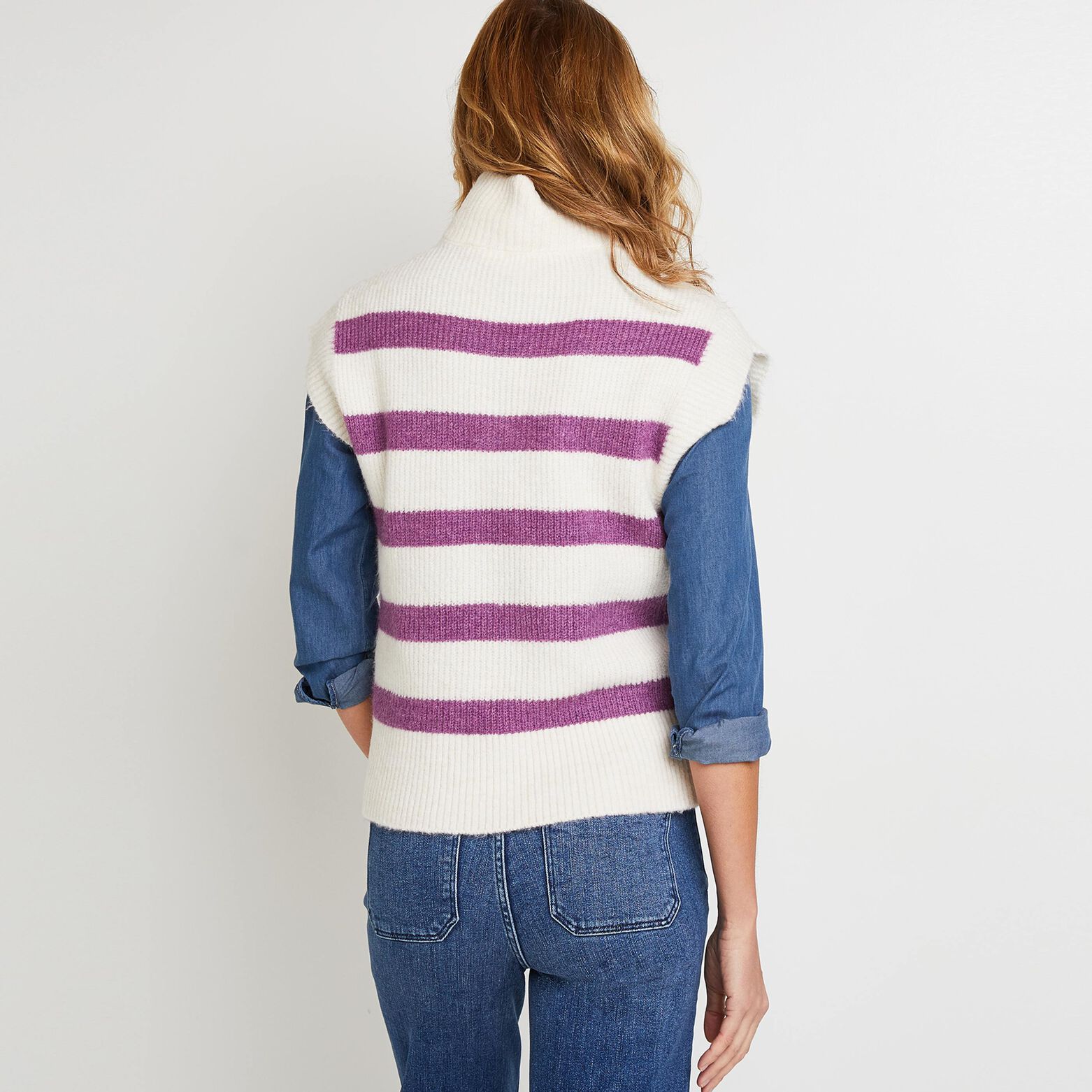 Pull sans manches rayé femme